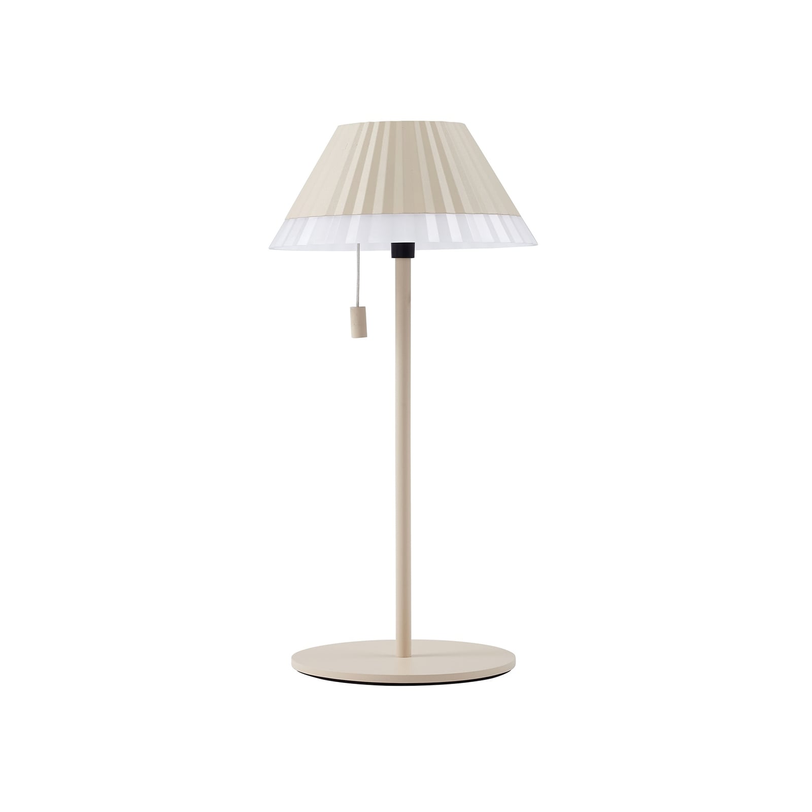 LED oppladbar bordlampe Ilvi beige aluminium montert i stue