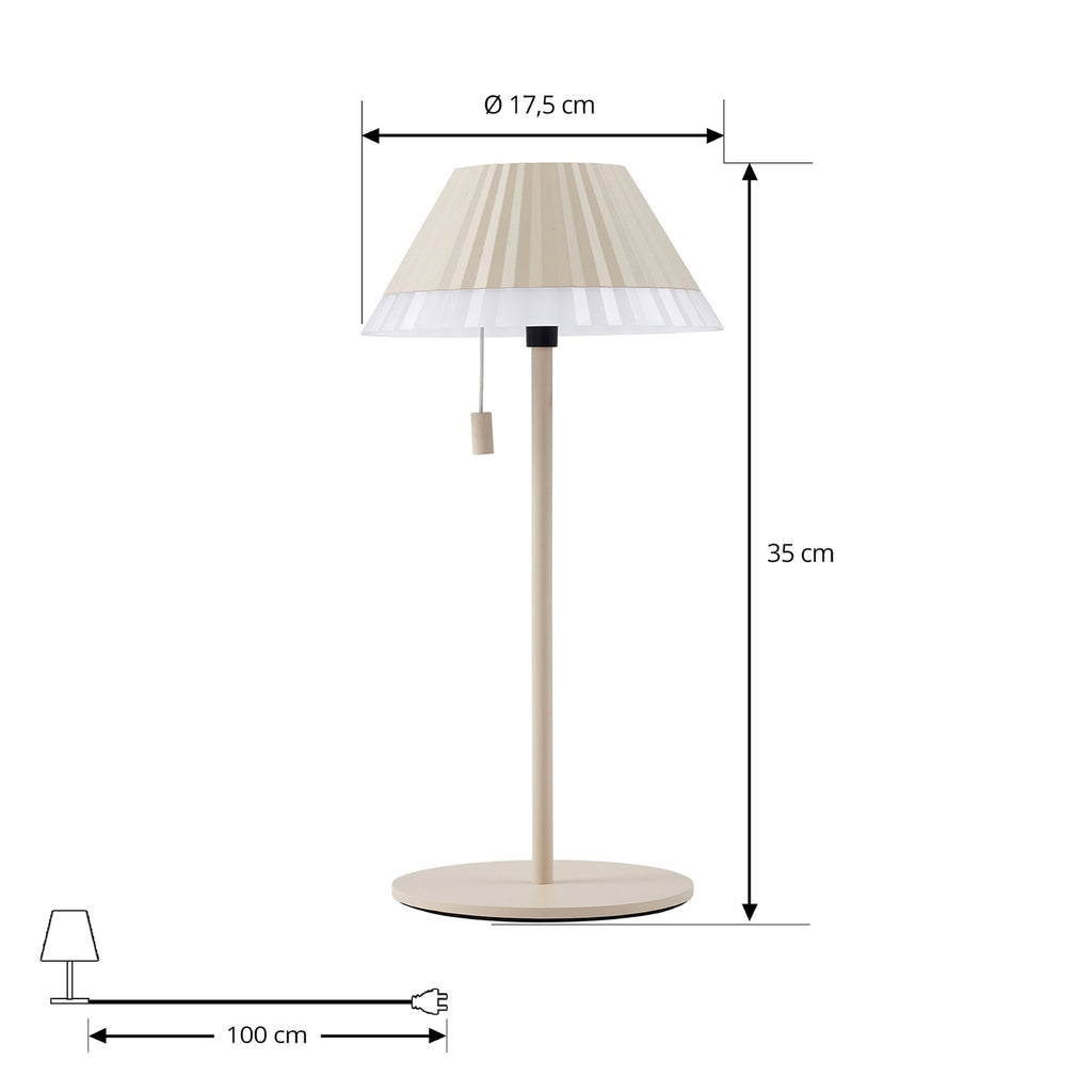 LED oppladbar bordlampe Ilvi beige aluminium nærbilde av skjerm