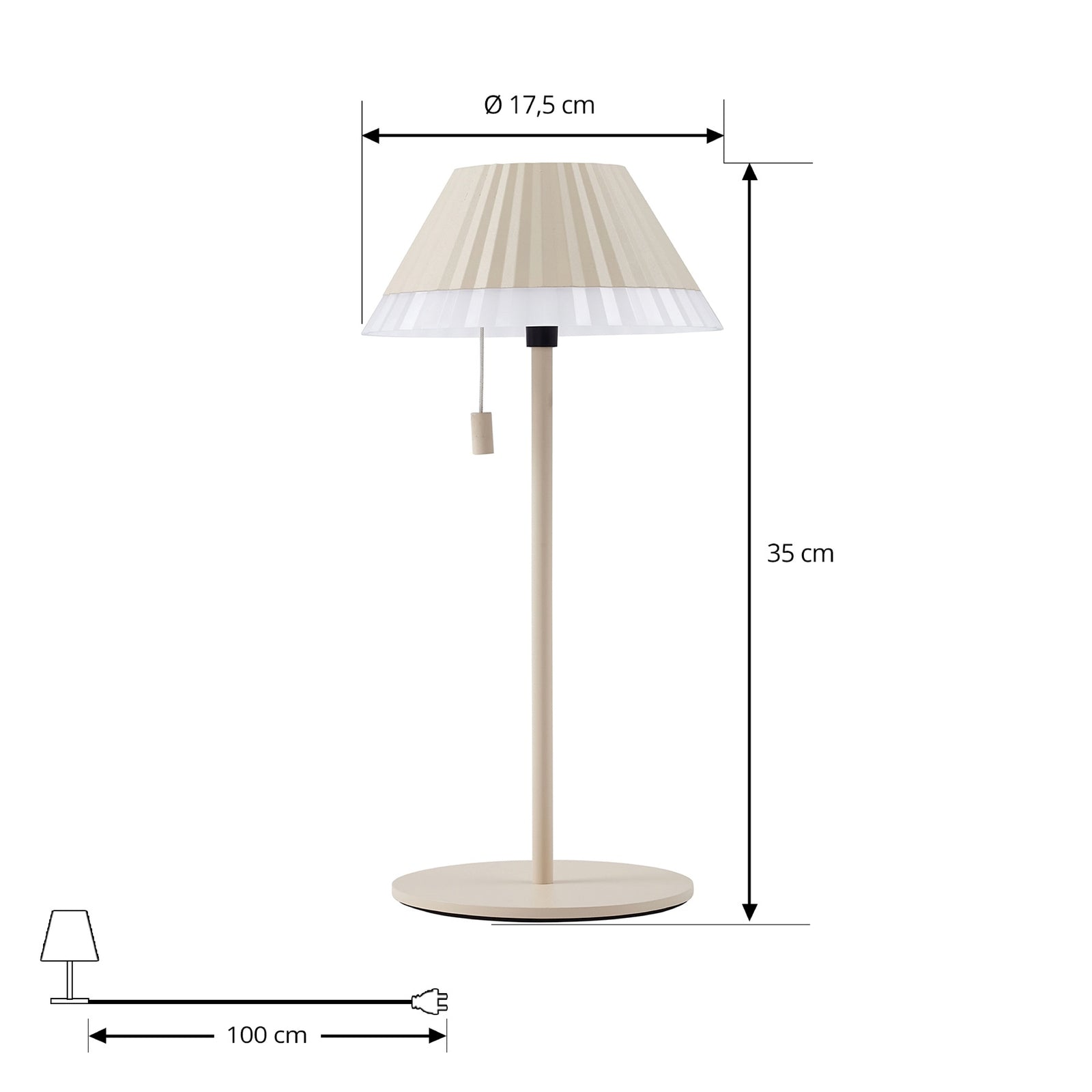 LED oppladbar bordlampe Ilvi beige aluminium nærbilde av skjerm