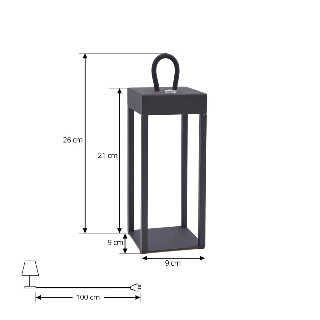 LED oppladbar bordlampe Iruna svart metall dimbar 27 cm nærbilde av dimmer