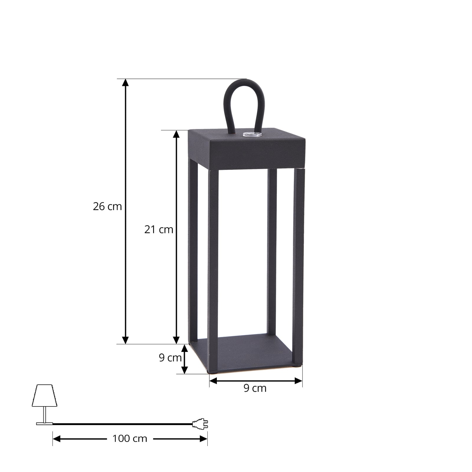 LED oppladbar bordlampe Iruna svart metall dimbar 27 cm nærbilde av dimmer
