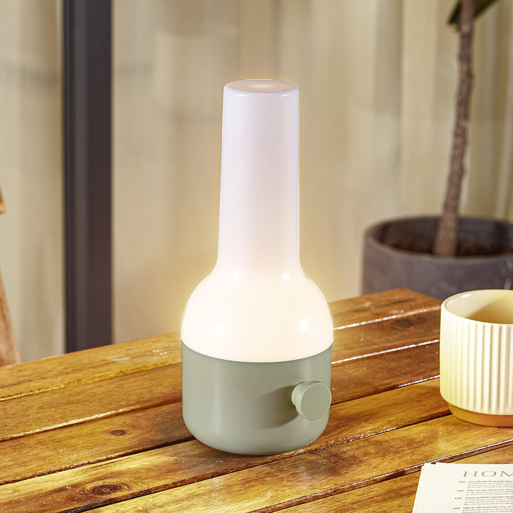 LED oppladbar bordlampe Isaline grønn dimbar IP44 H24 cm forfra