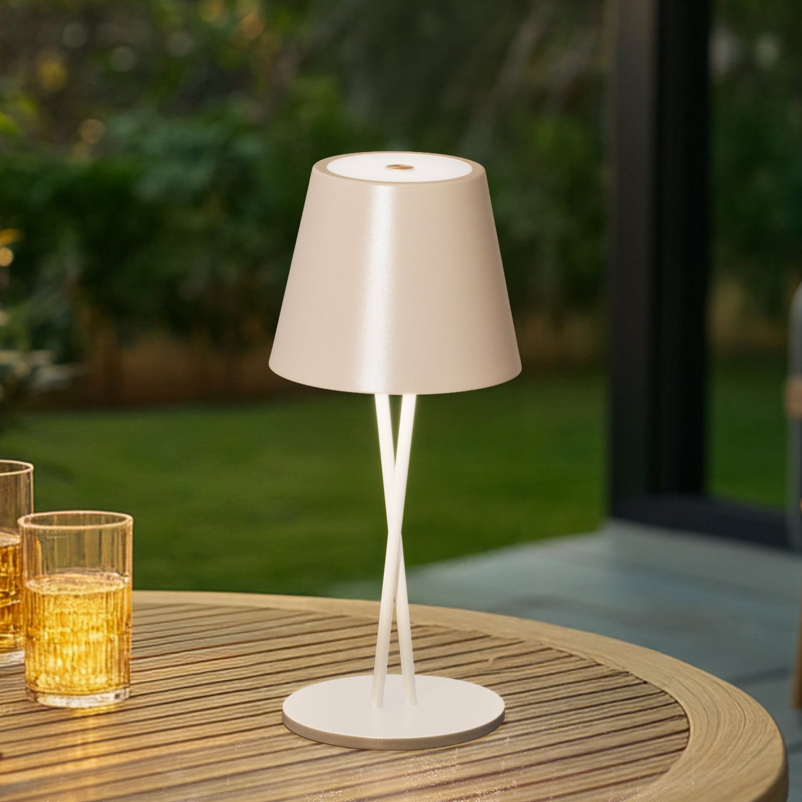 LED oppladbar bordlampe Janea Cross beige metall forfra