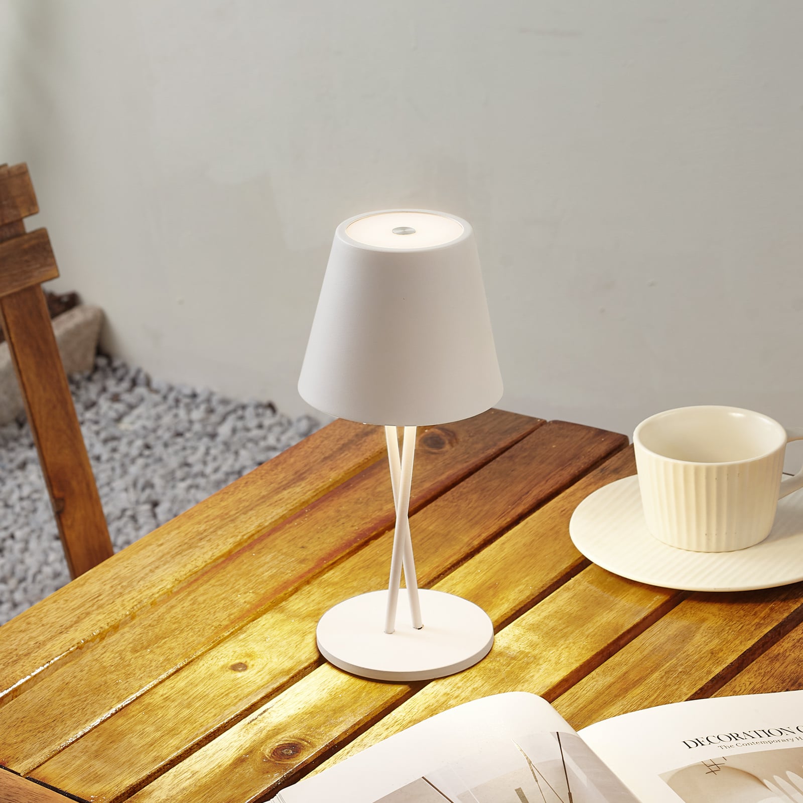 LED oppladbar bordlampe Janea CROSS dimbar hvit IP54 bakside