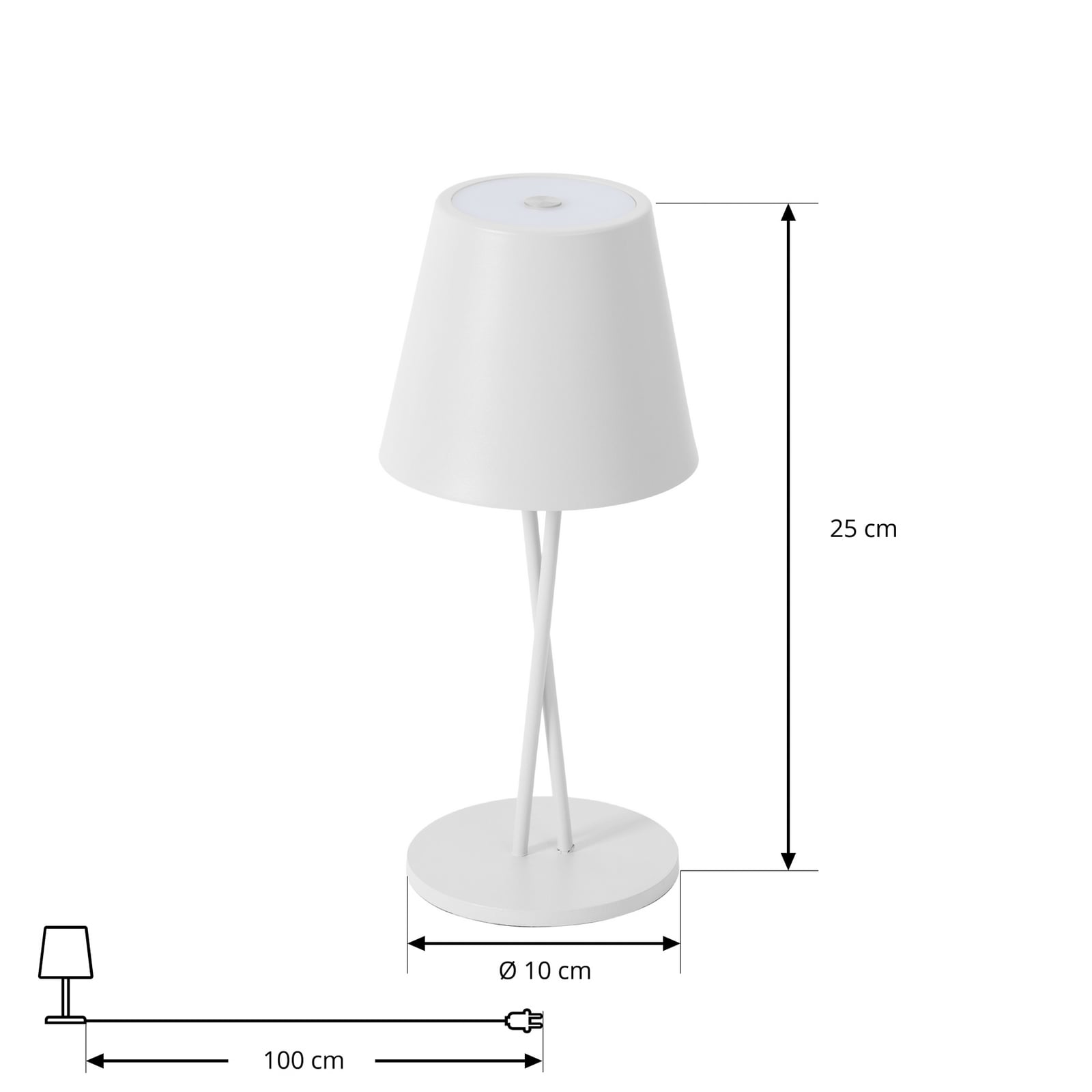 LED oppladbar bordlampe Janea CROSS dimbar hvit IP54 nærbilde av lampehode