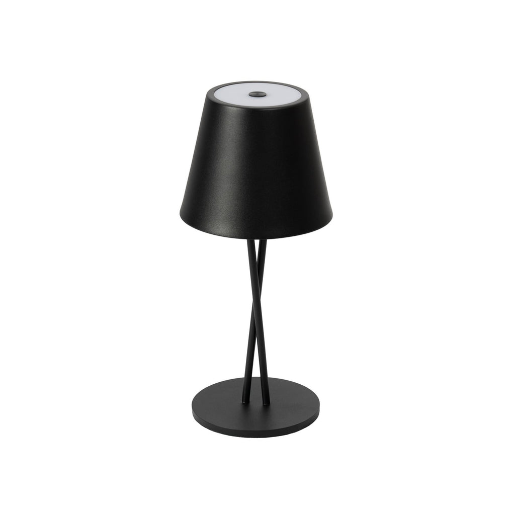 LED oppladbar bordlampe Janea CROSS svart dimbar IP54 montert på bord