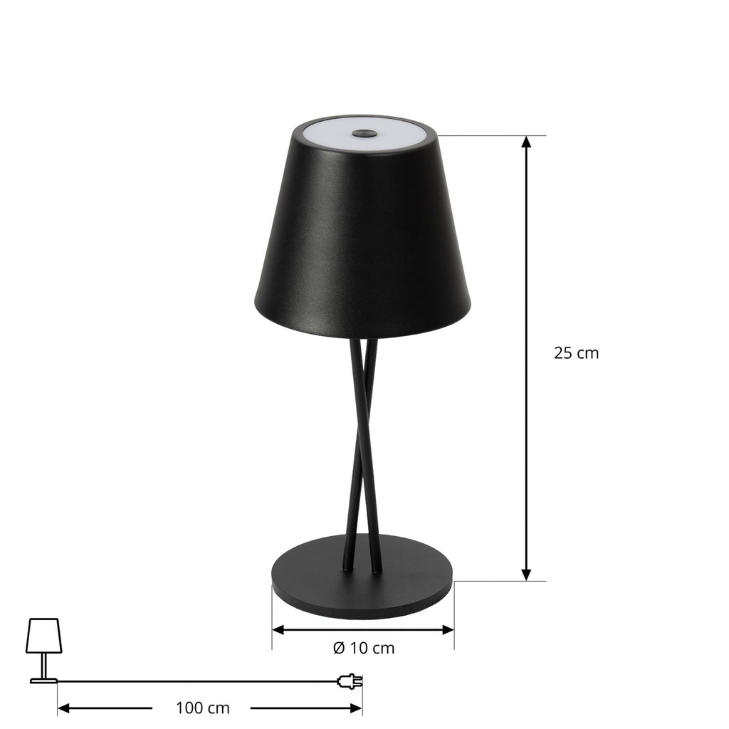 Nærbilde av LED-lyskilde i Janea CROSS svart dimbar bordlampe IP54