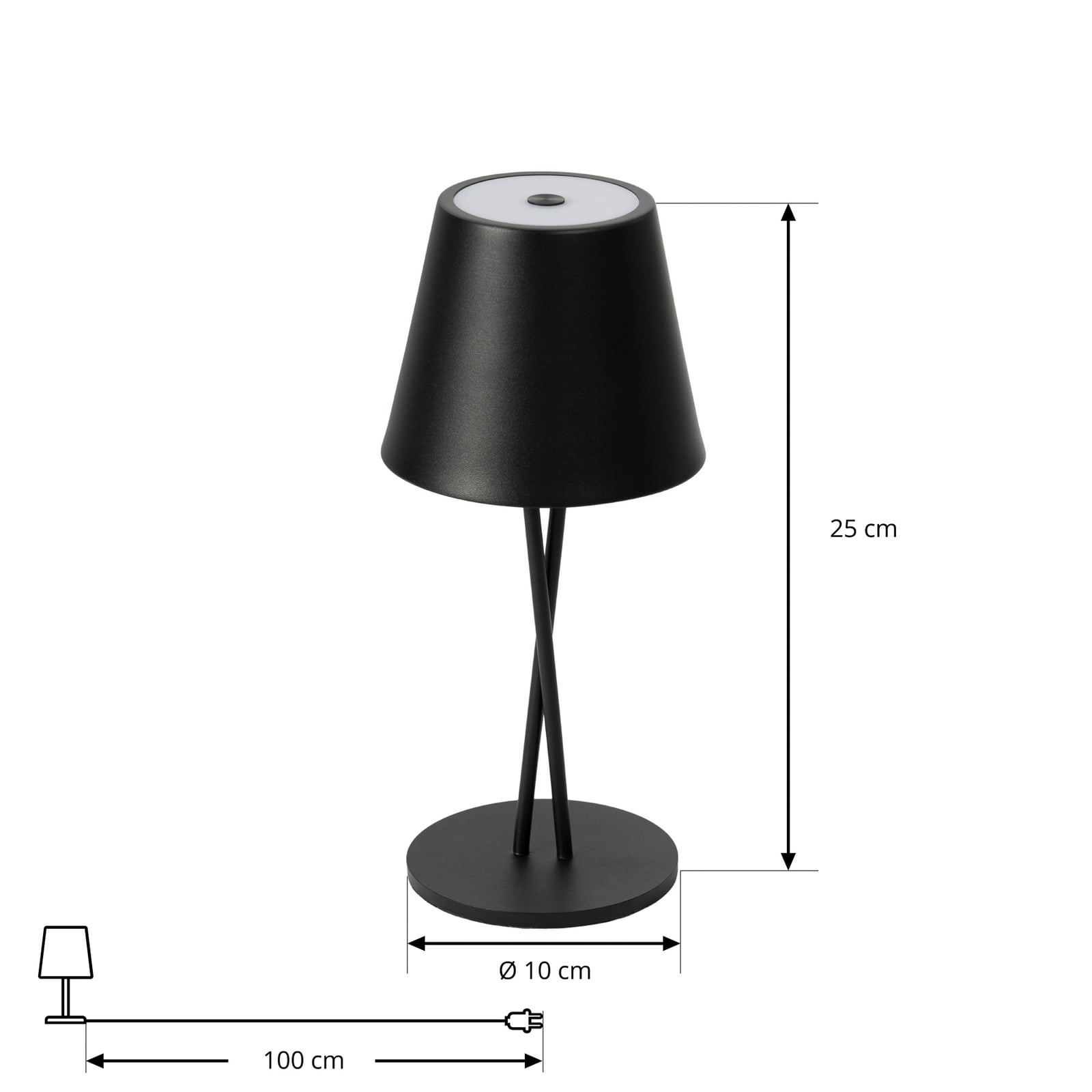 Nærbilde av LED-lyskilde i Janea CROSS svart dimbar bordlampe IP54