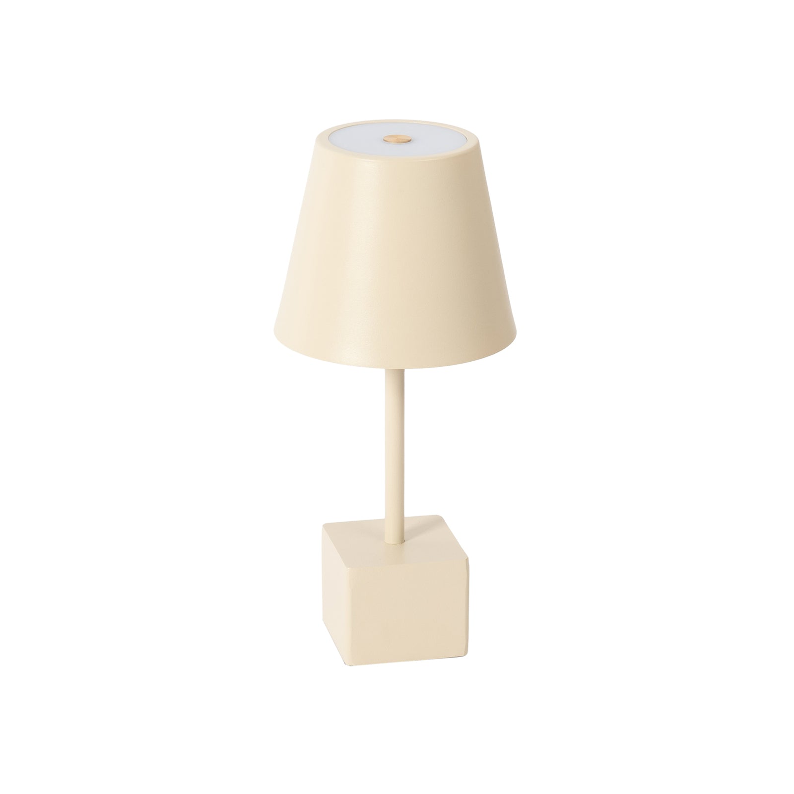 LED oppladbar bordlampe Janea Cube beige metall dimbar IP54 montert