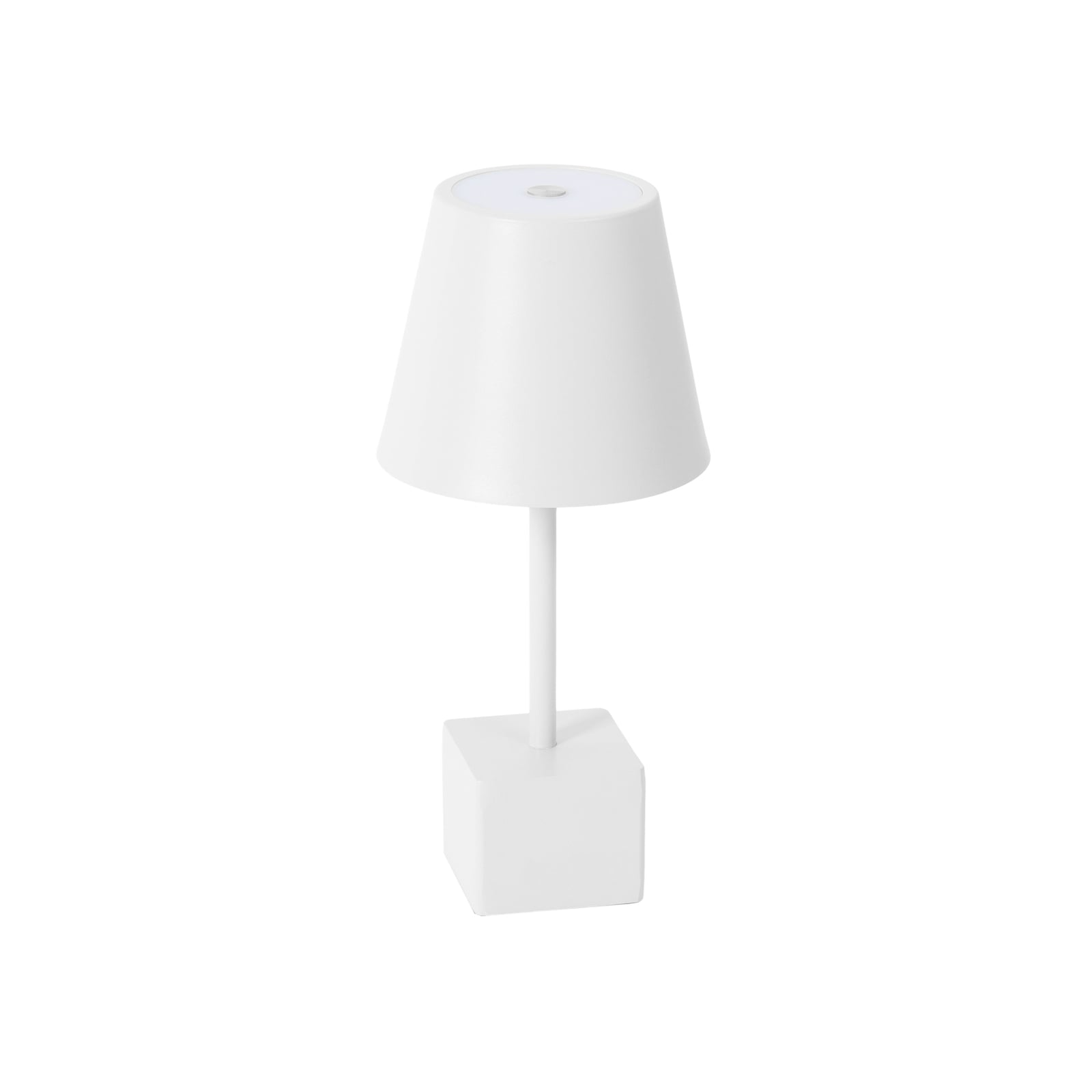 LED oppladbar bordlampe Janea CUBE hvit dimbar IP54 montert på bord
