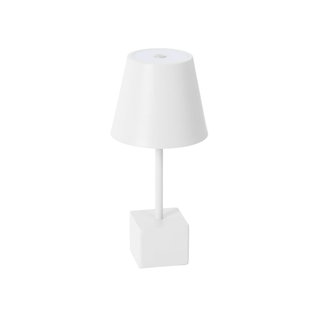 LED oppladbar bordlampe Janea CUBE hvit dimbar IP54 montert på bord