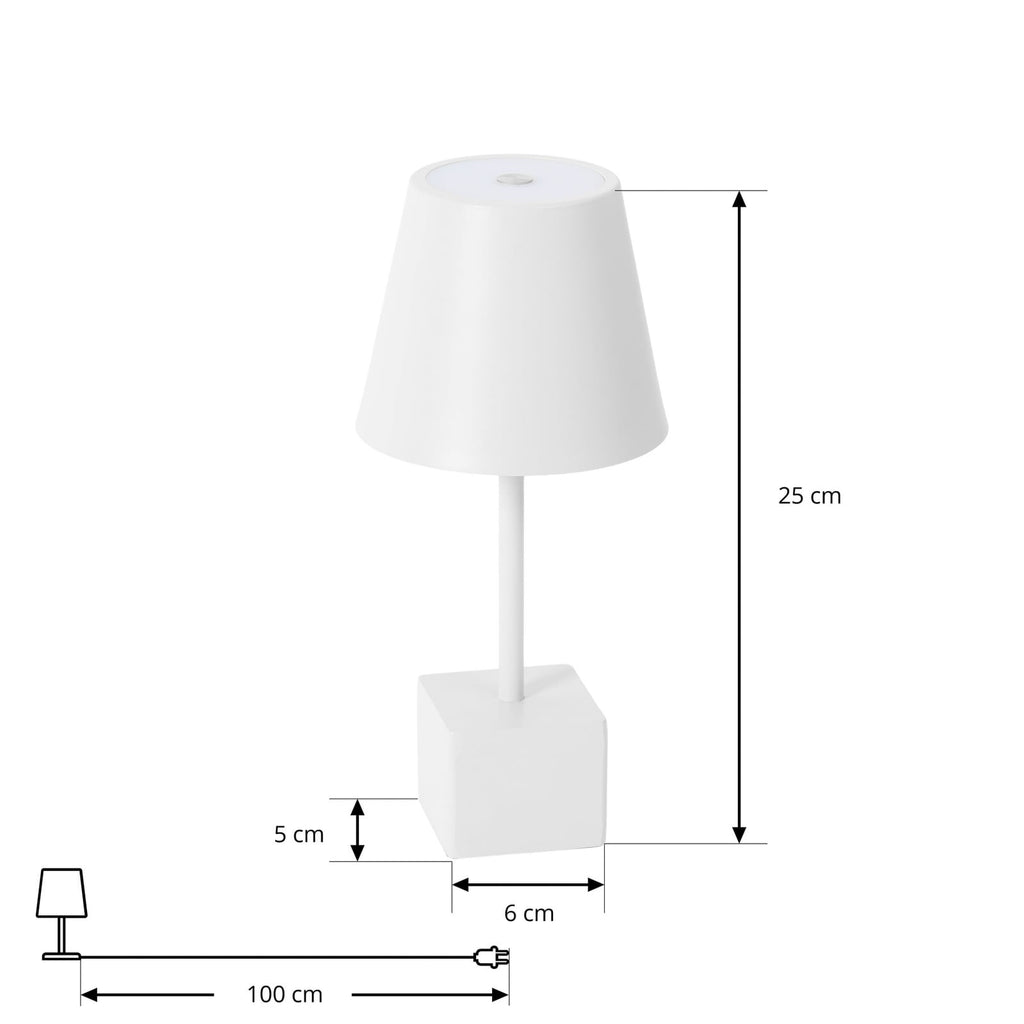 LED oppladbar bordlampe Janea CUBE hvit dimbar IP54 nærbilde av lampe