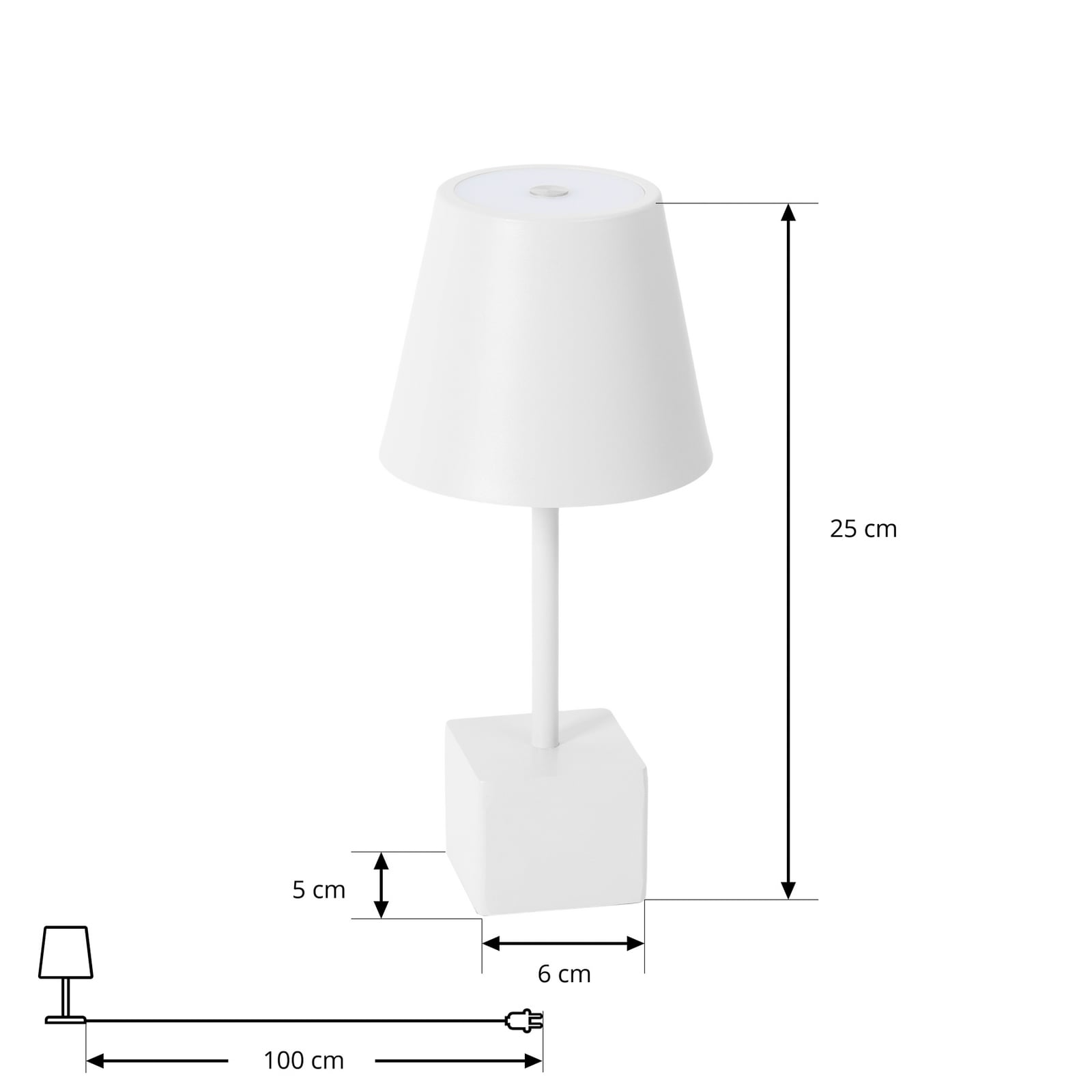 LED oppladbar bordlampe Janea CUBE hvit dimbar IP54 nærbilde av lampe