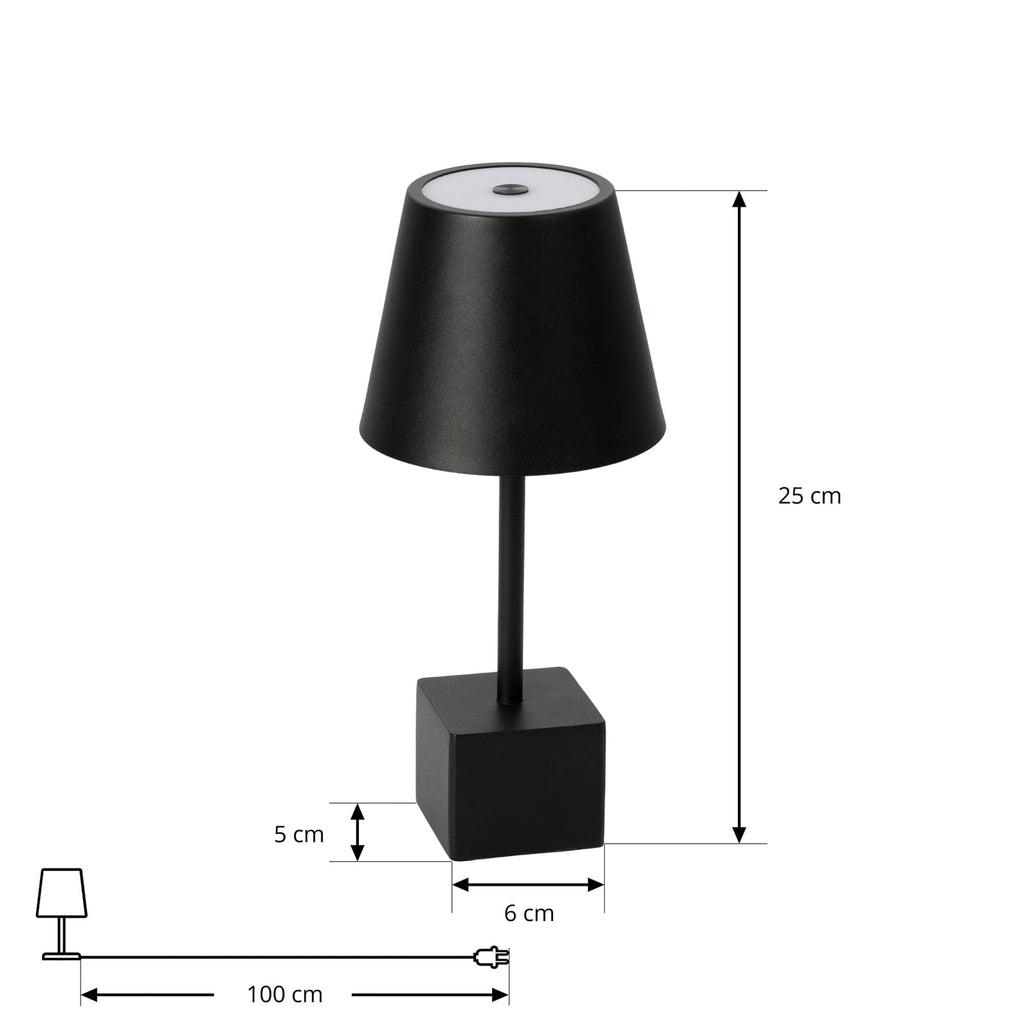LED oppladbar bordlampe Janea CUBE svart metall nærbilde