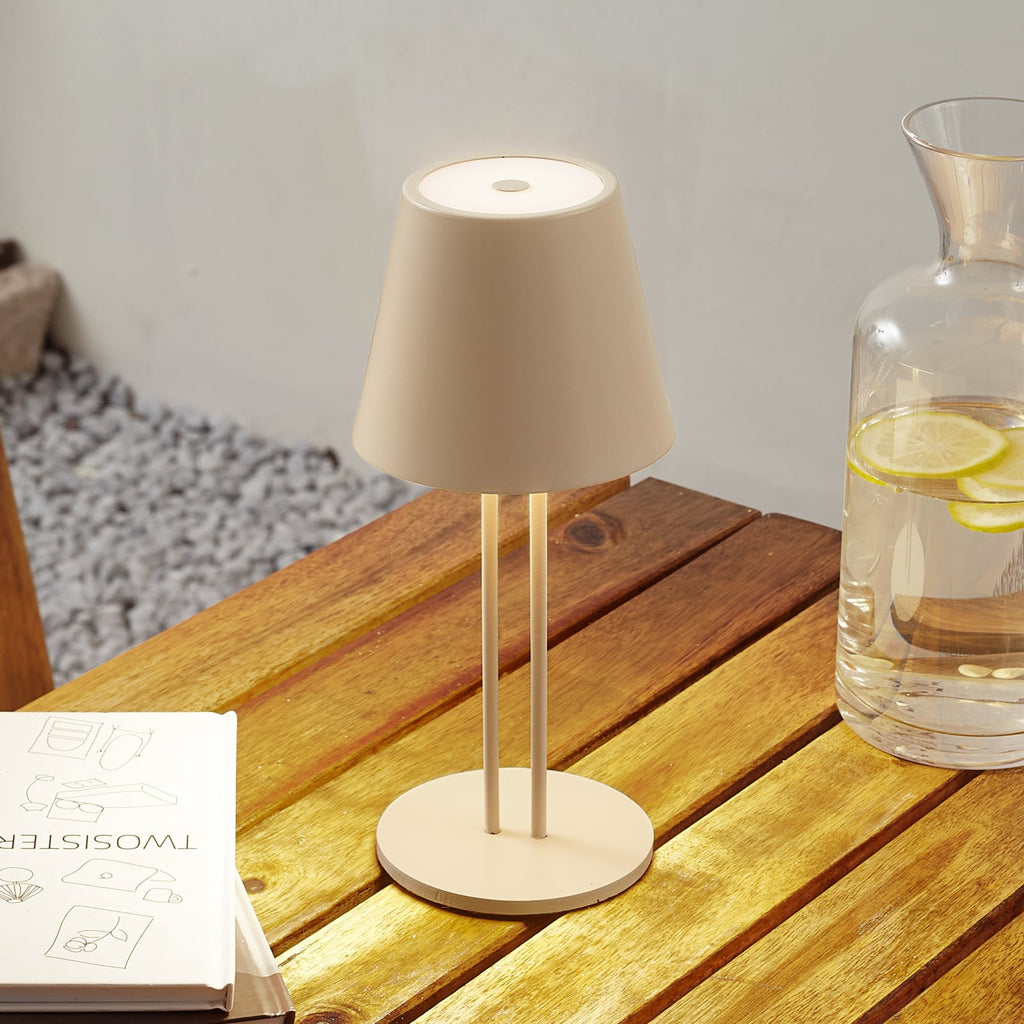 LED oppladbar bordlampe Janea TWIN beige metall forfra