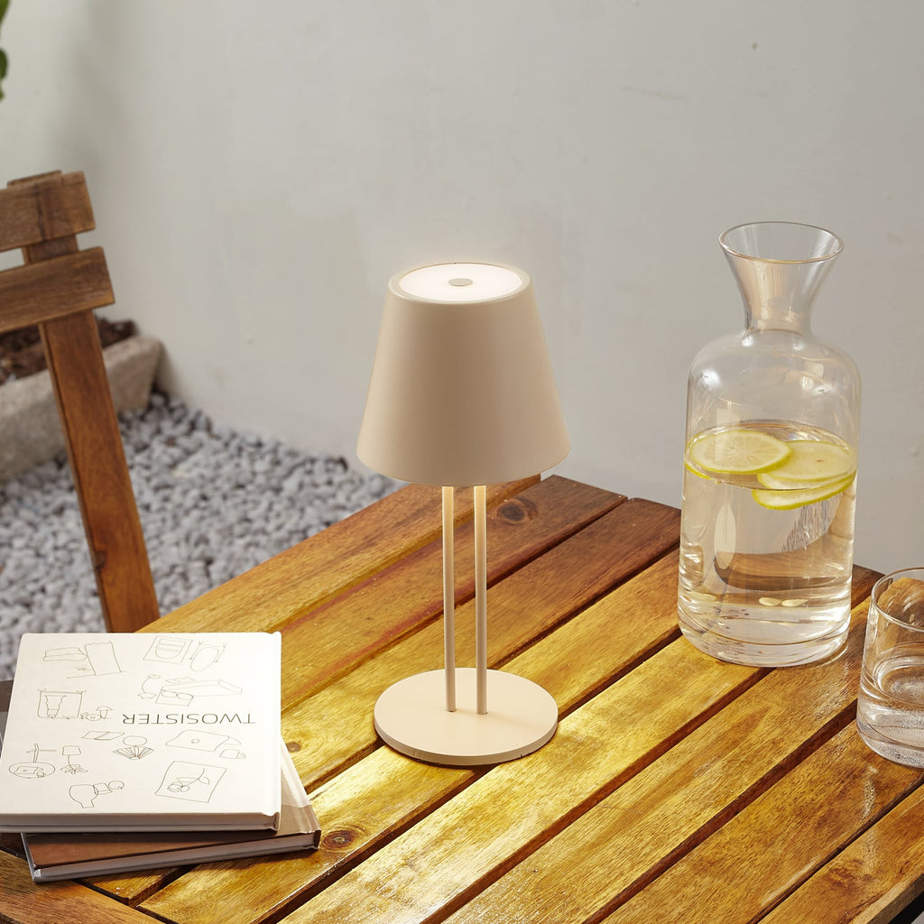 LED oppladbar bordlampe Janea TWIN beige metall bakside