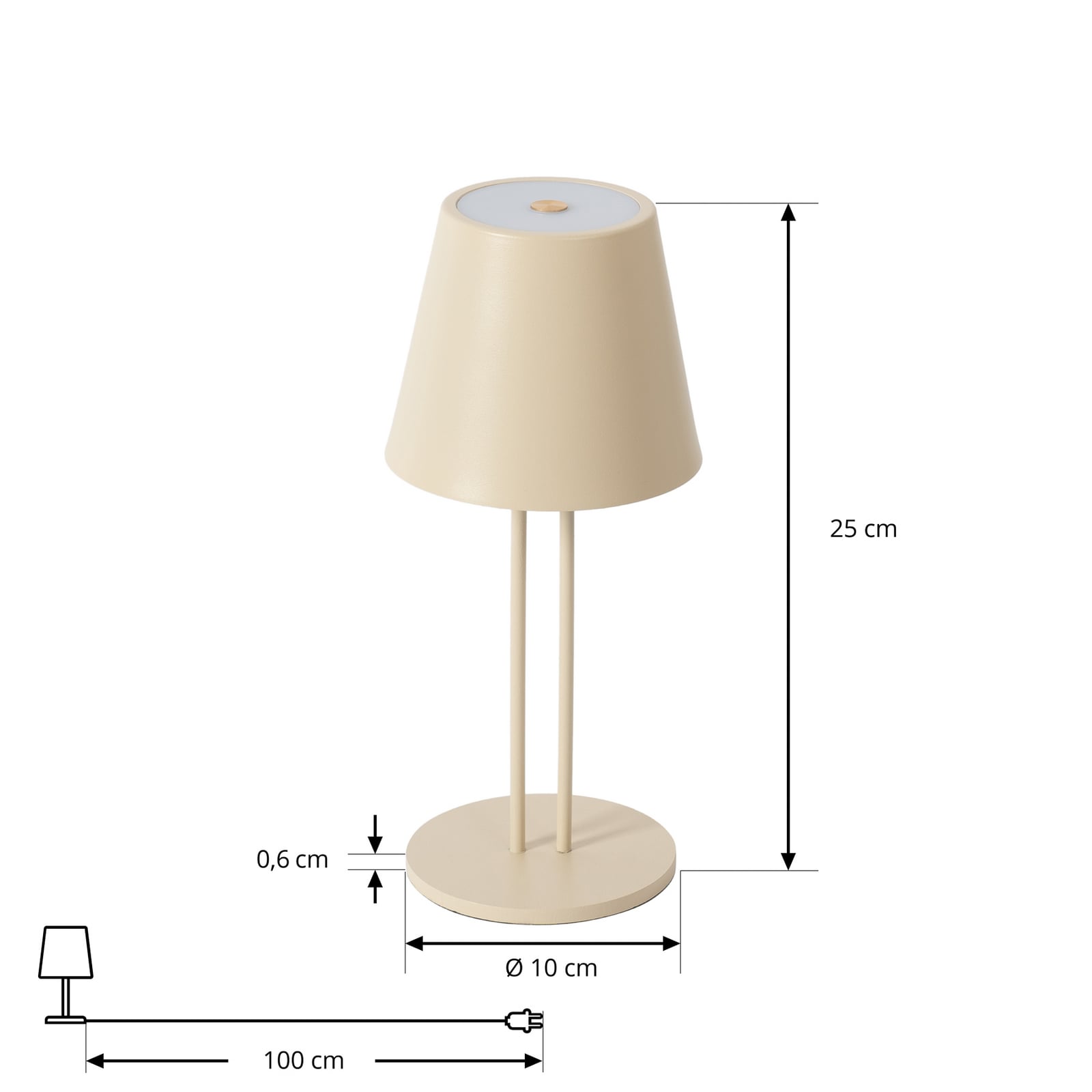 LED oppladbar bordlampe Janea TWIN beige metall nærbilde av lampefot