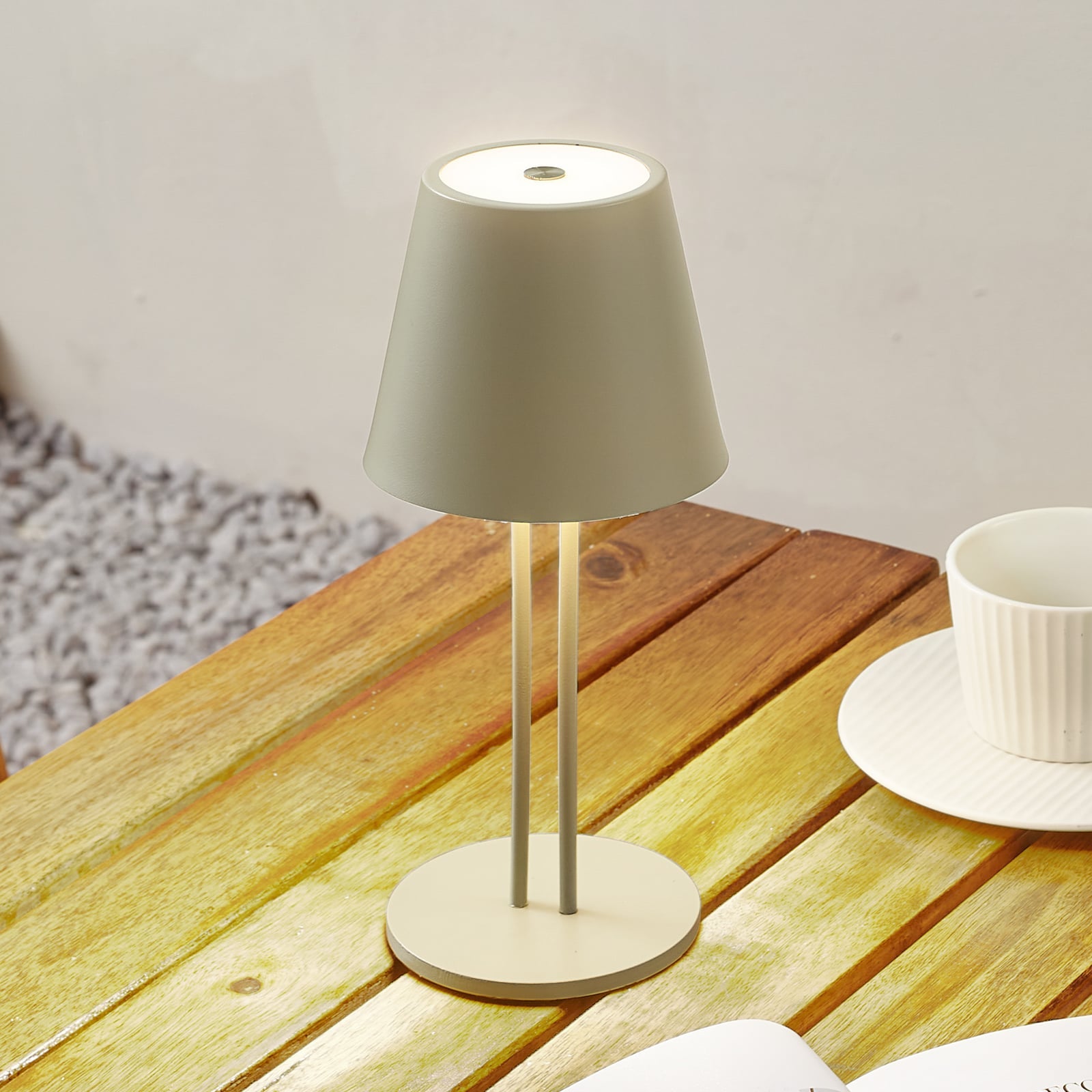 LED oppladbar bordlampe Janea TWIN dimbar grønn IP54 forfra