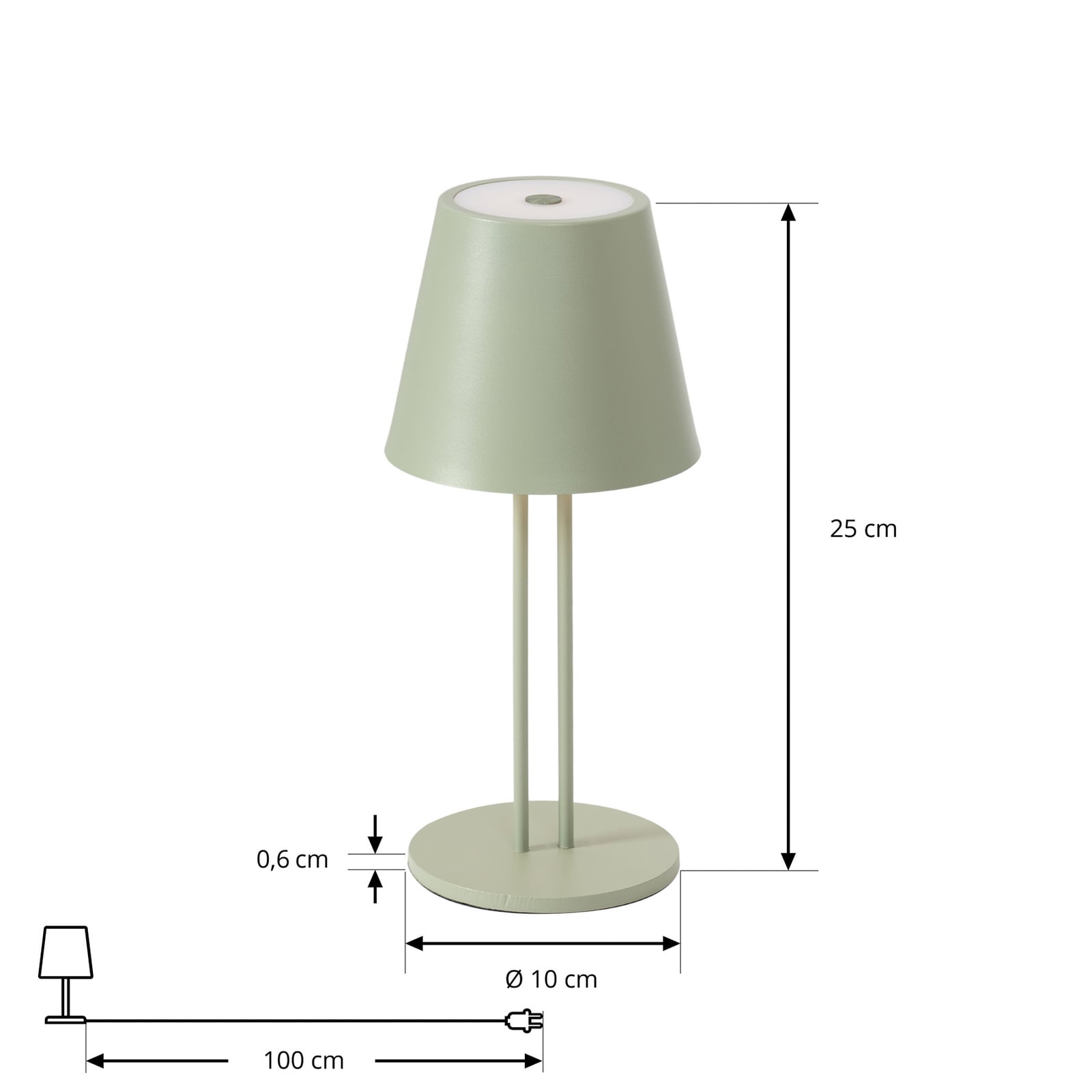 Nærbilde av LED-lyskilden i LED oppladbar bordlampe Janea TWIN dimbar grønn IP54