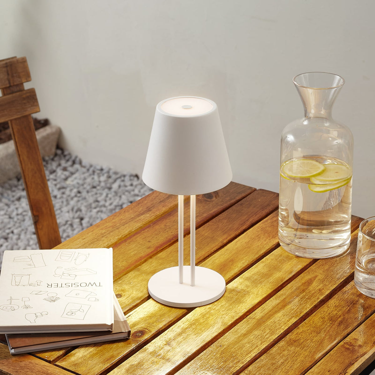 LED oppladbar bordlampe Janea TWIN hvit metall bakside