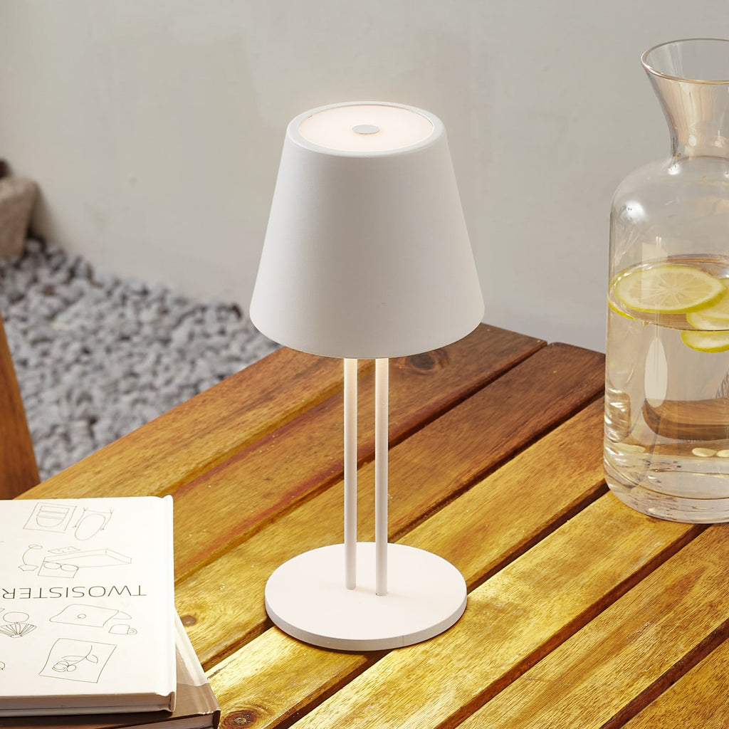 LED oppladbar bordlampe Janea TWIN hvit metall forfra