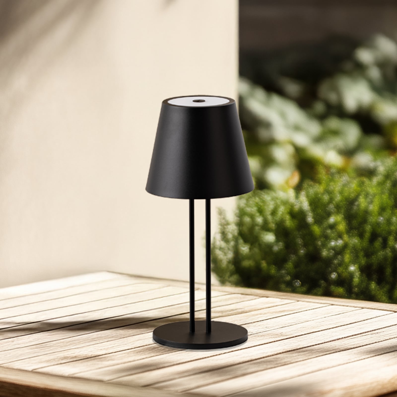 LED oppladbar bordlampe Janea TWIN svart metall forfra