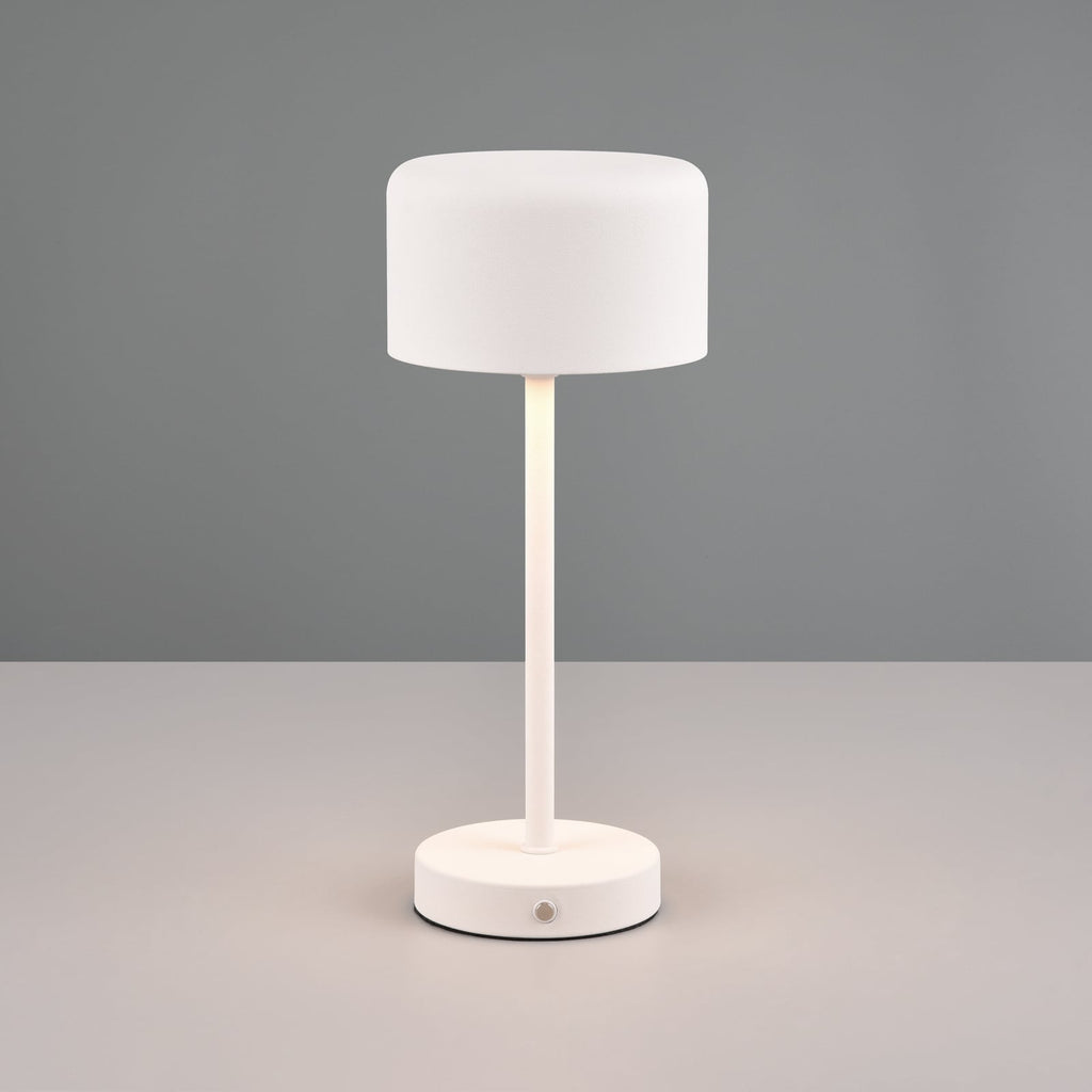 LED oppladbar bordlampe Jeff dimbar hvit matt metall 30 cm detalj av bryter