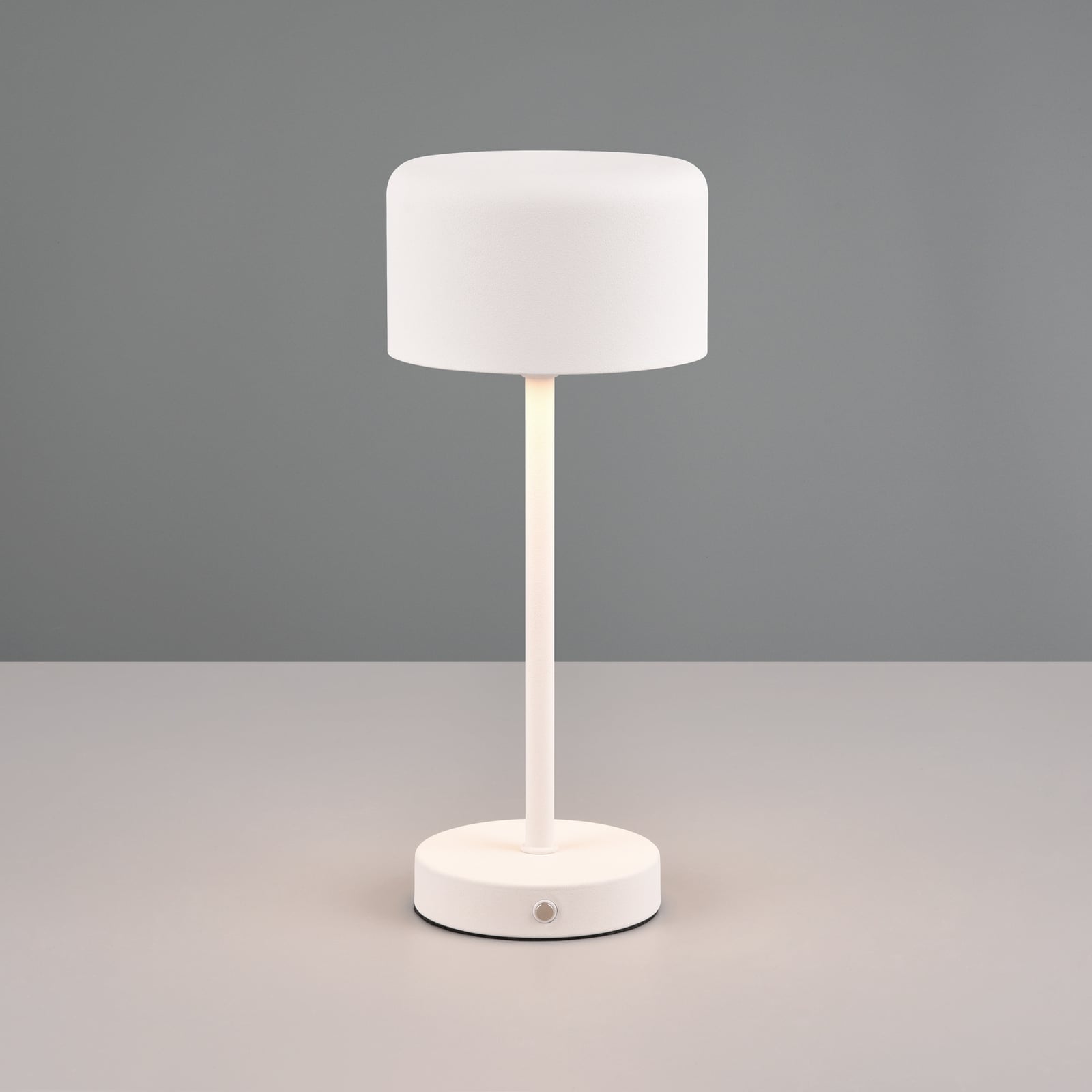 LED oppladbar bordlampe Jeff dimbar hvit matt metall 30 cm detalj av bryter