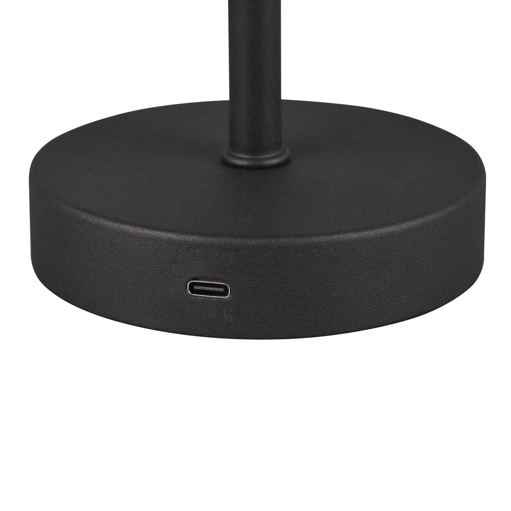 LED oppladbar bordlampe Jeff dimbar svart matt metall 30 cm montert på bord