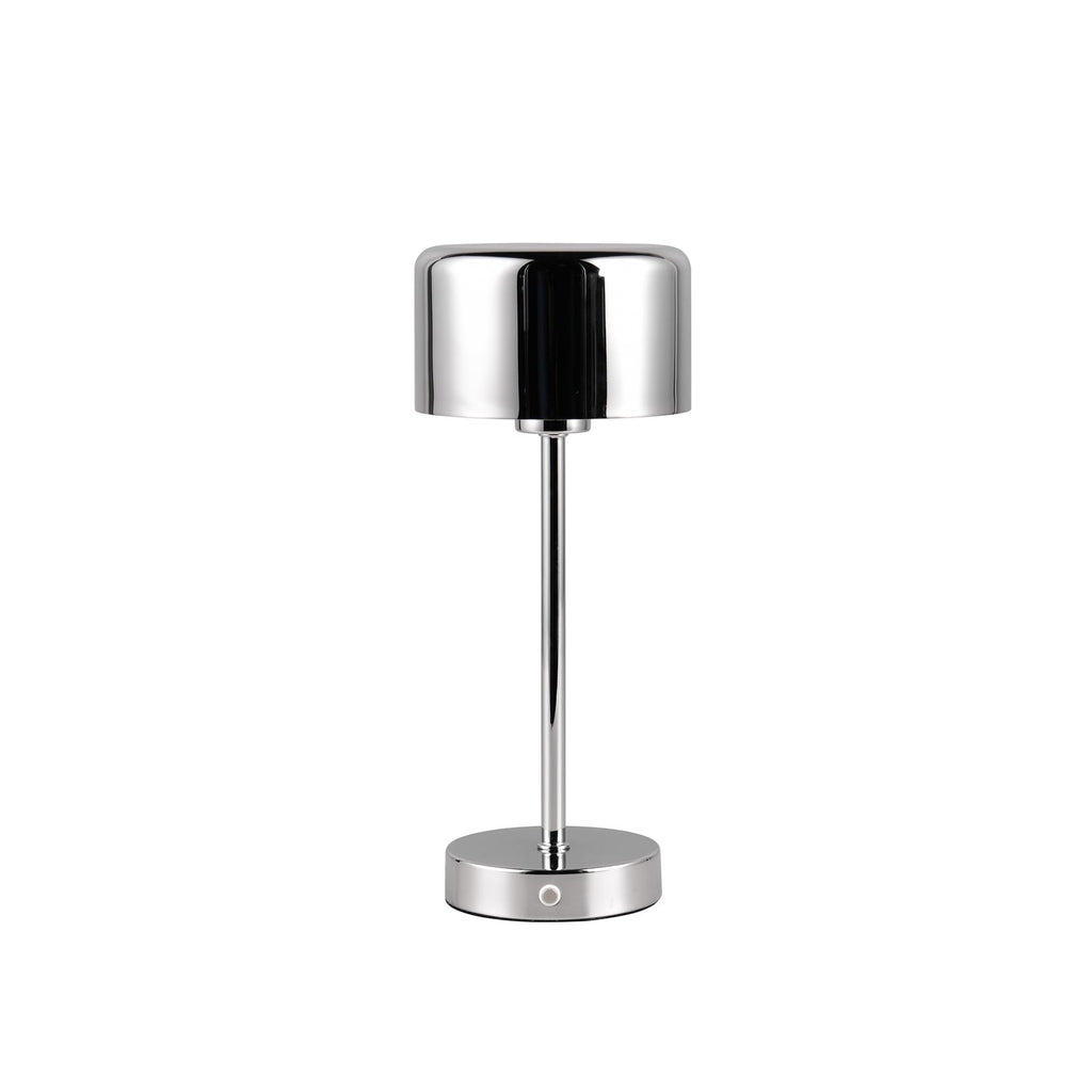 LED oppladbar bordlampe Jeff krom Ø12,7 cm bakside