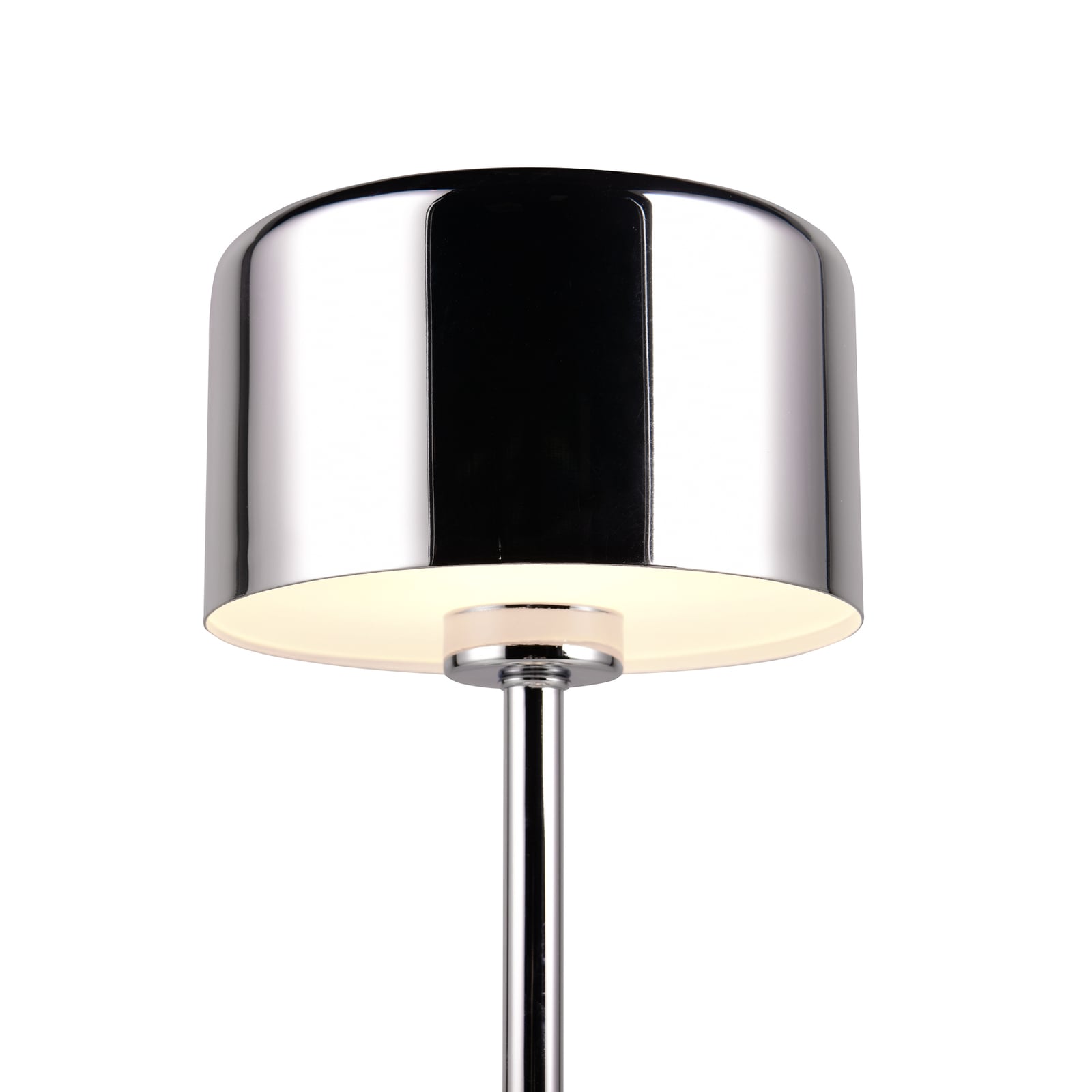 Nærbilde av dimmer på LED oppladbar bordlampe Jeff krom Ø12,7 cm