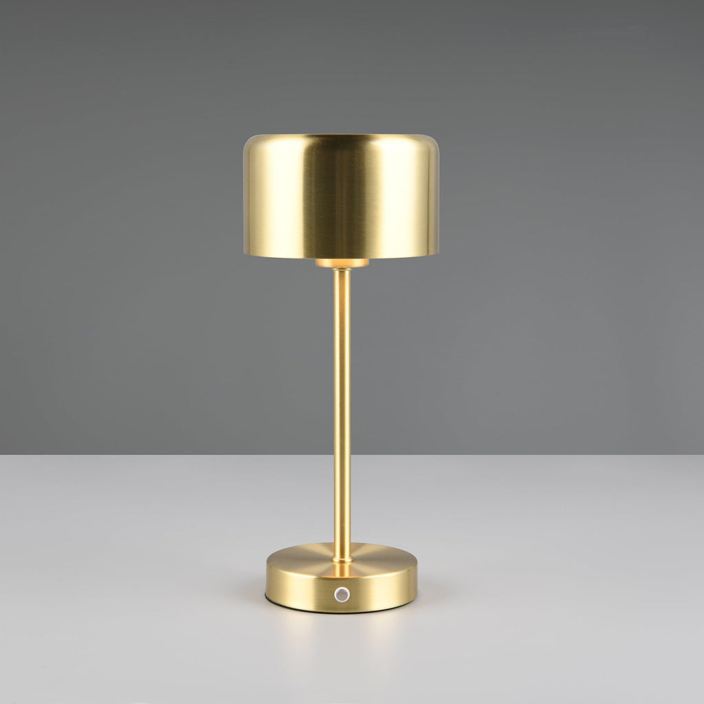 LED oppladbar bordlampe Jeff matt messing H30 cm detalj av knapp