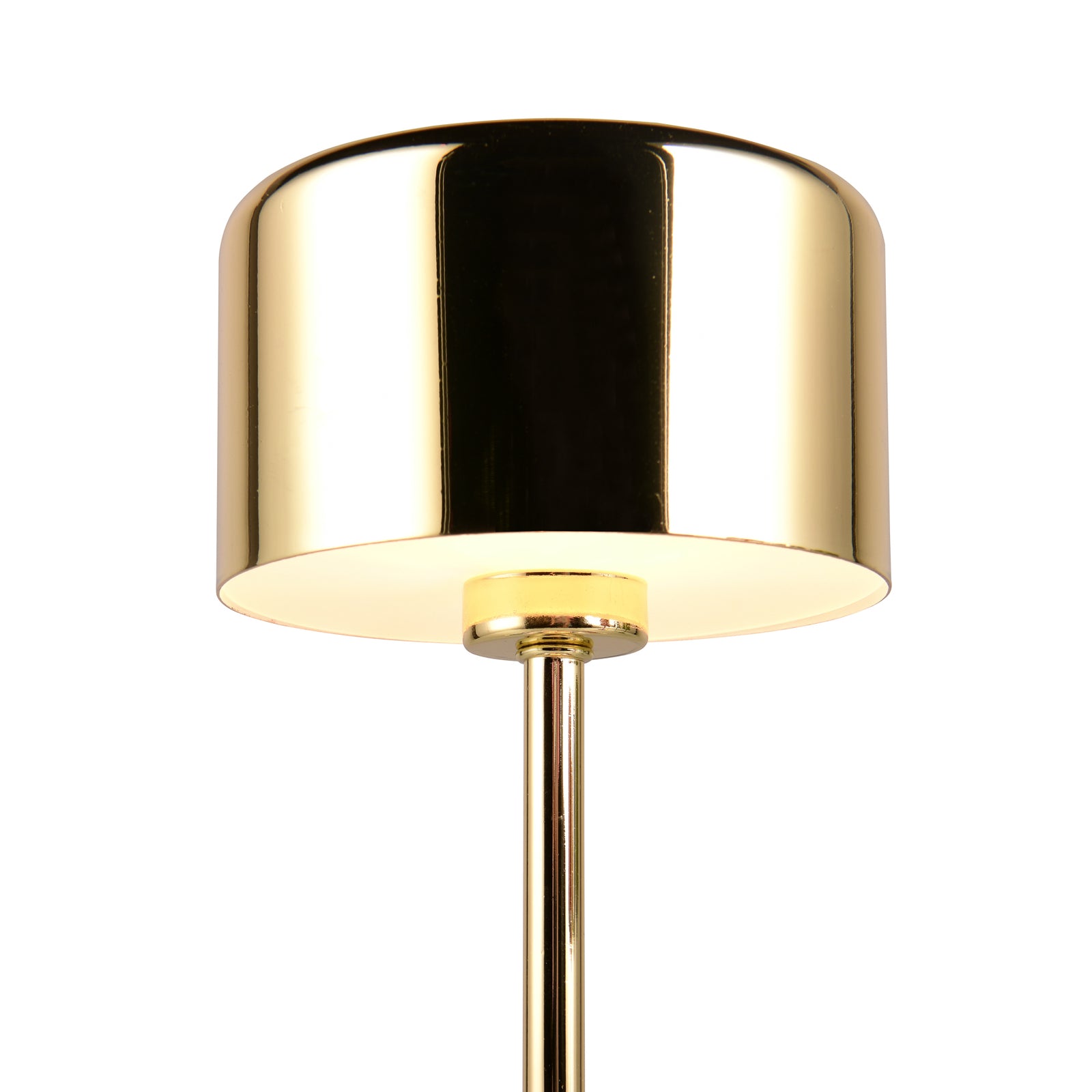 Nærbilde av bryter på LED oppladbar bordlampe Jeff messing dimbar 30 cm