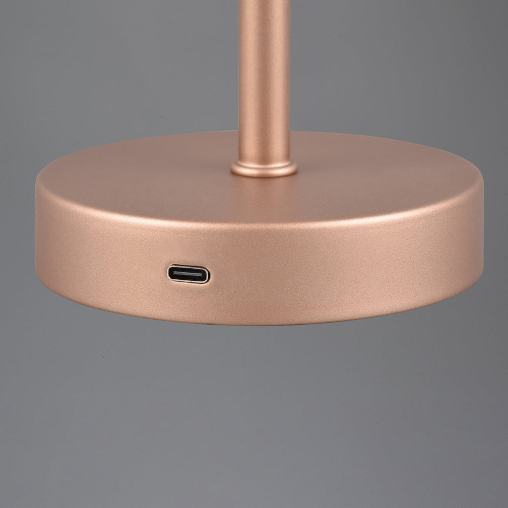 LED oppladbar bordlampe Jeff mørkebrun dimbar 30 cm montert på bord
