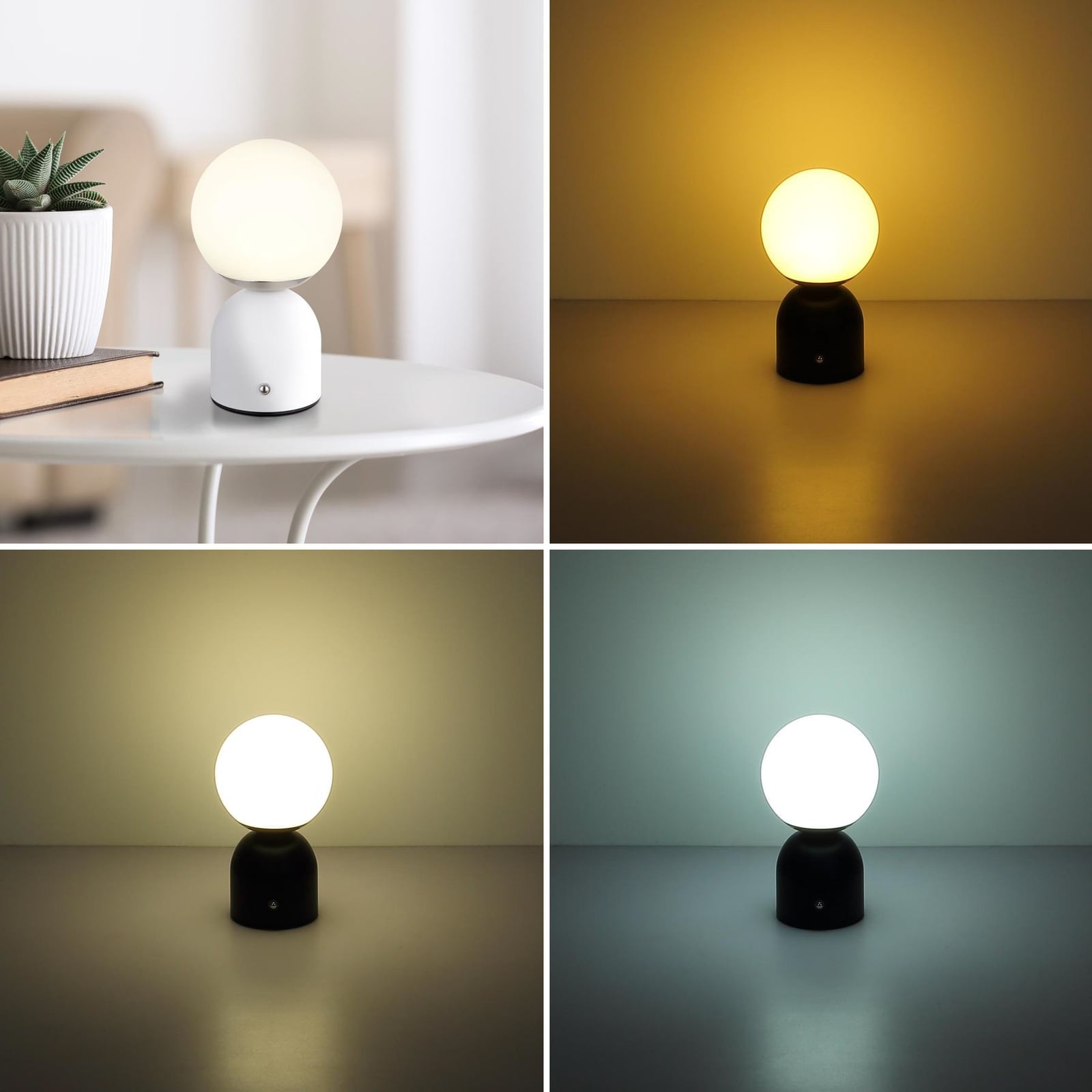 LED oppladbar bordlampe Julsy hvit nærbilde av lampehode