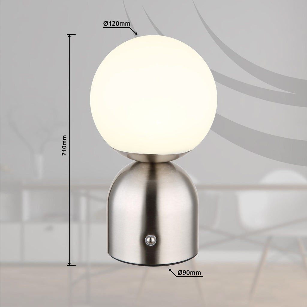 LED oppladbar bordlampe Julsy matt nikkel detalj