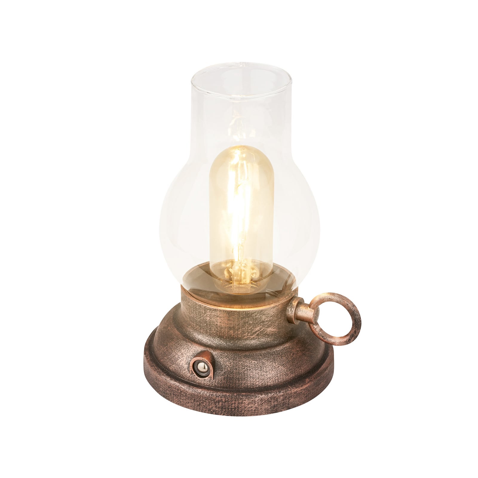 LED oppladbar bordlampe Kanea dimbar bronse glass IP44 nærbilde av glass