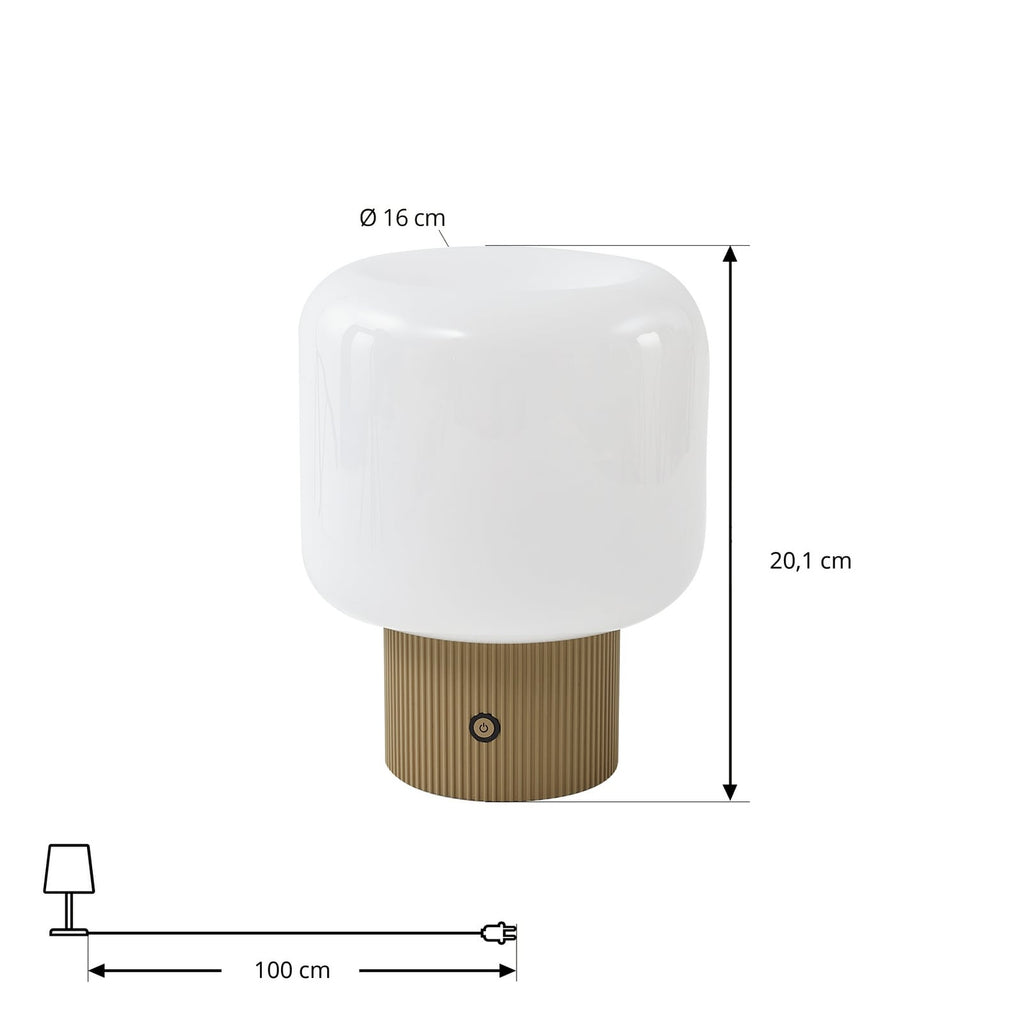 LED oppladbar bordlampe Katrin Palme glass beige dimbar nærbilde av bryter