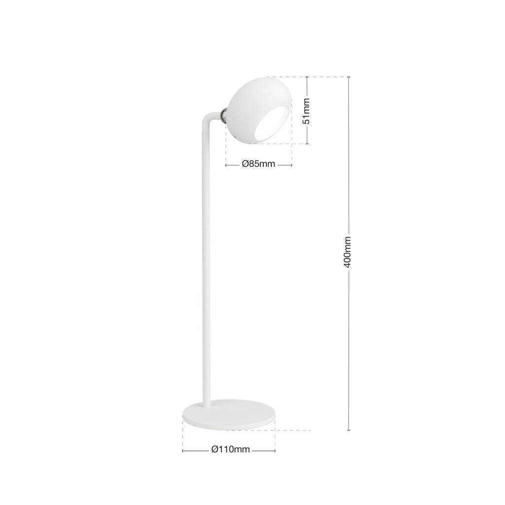 LED oppladbar bordlampe Kerby hvit CCT dimbar detalj av touchdimmer