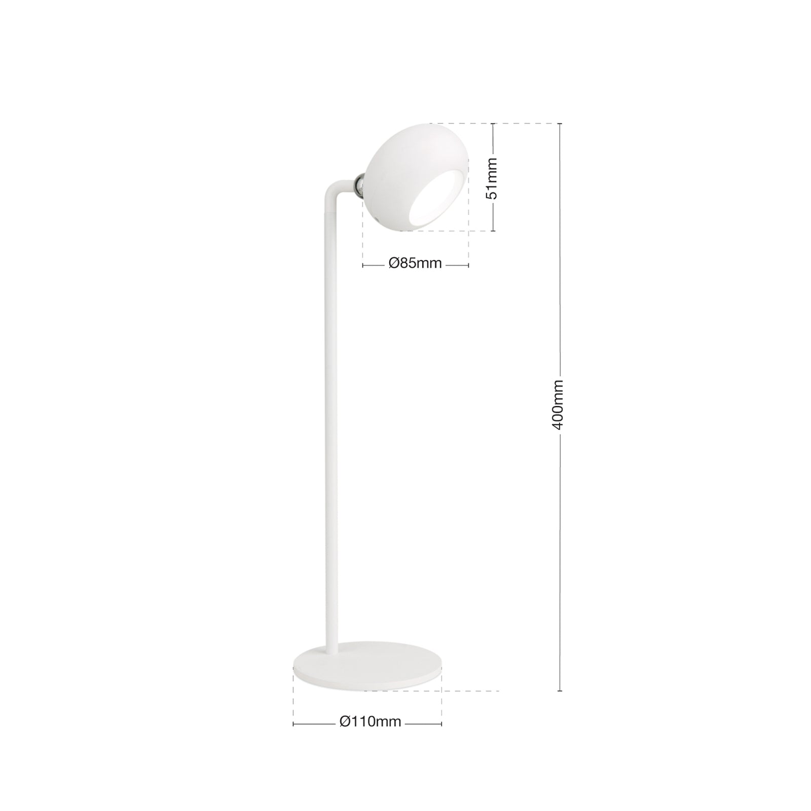 LED oppladbar bordlampe Kerby hvit CCT dimbar detalj av touchdimmer