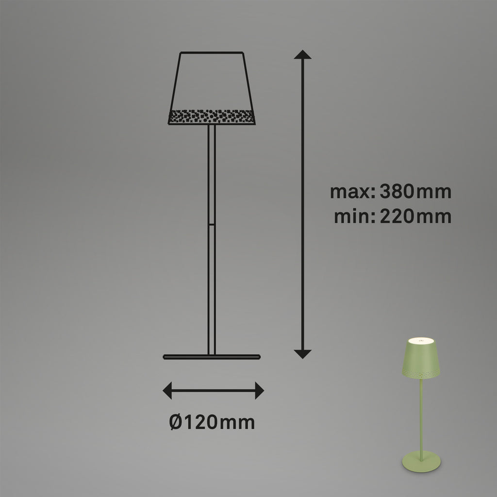 LED oppladbar bordlampe Kiki dimbar grønn bakside