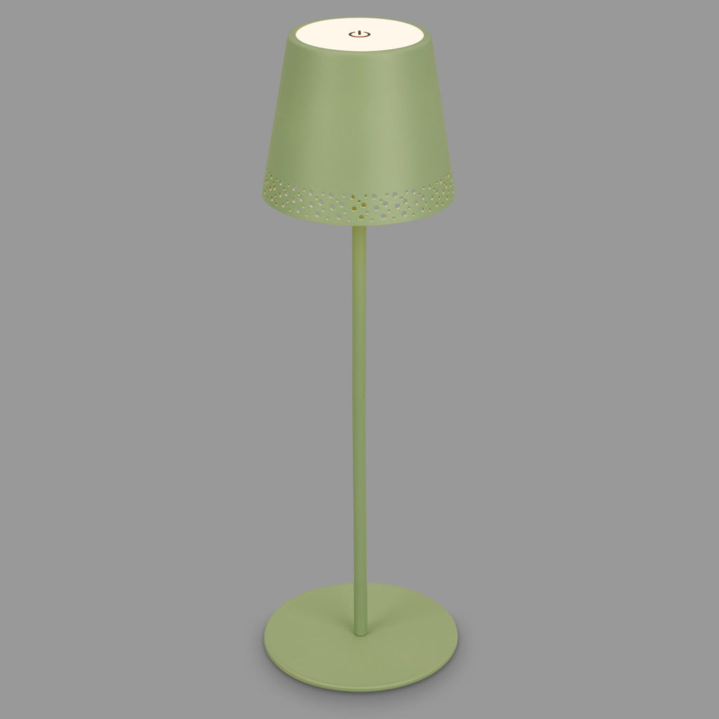 LED oppladbar bordlampe Kiki dimbar grønn detalj av perforering