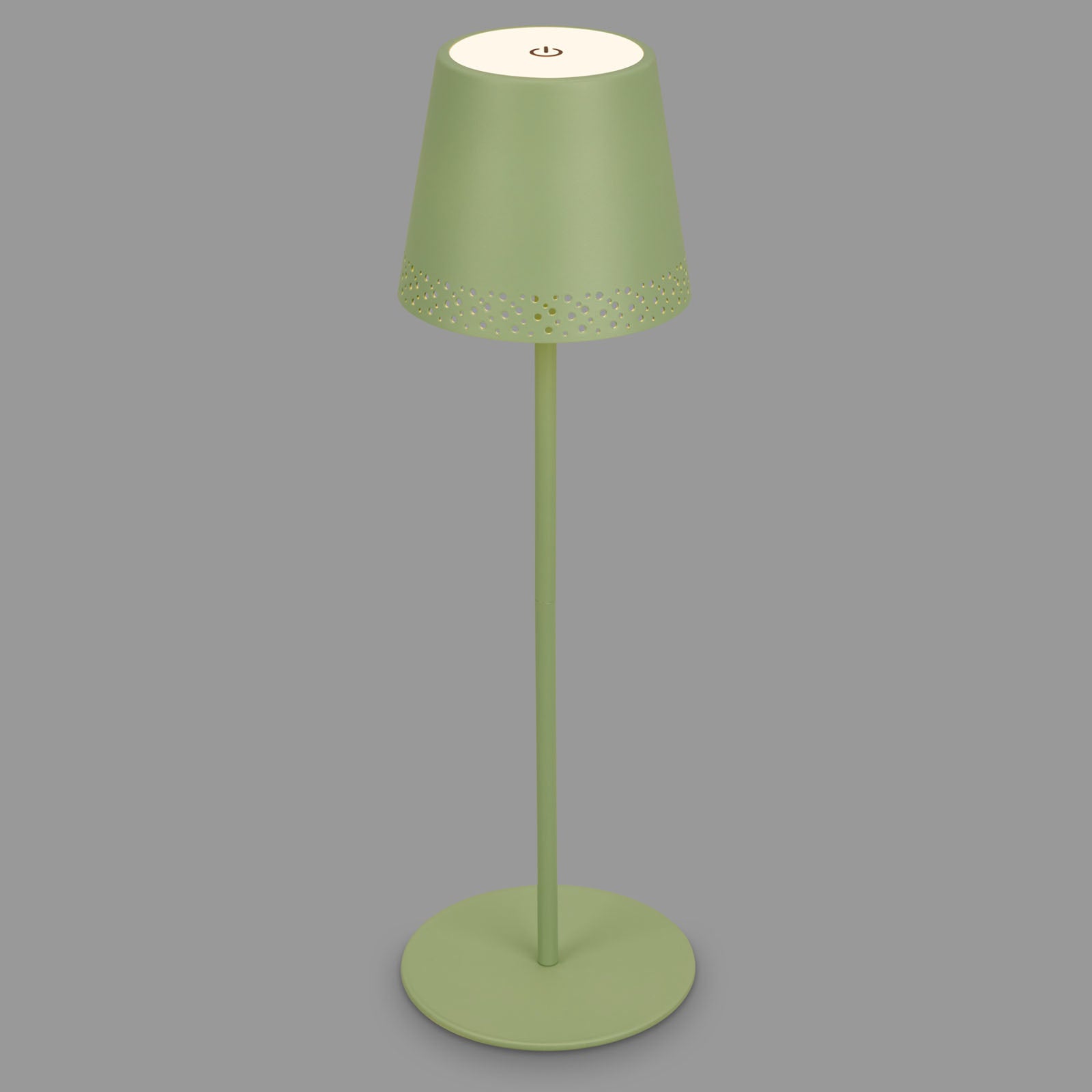 LED oppladbar bordlampe Kiki dimbar grønn detalj av perforering