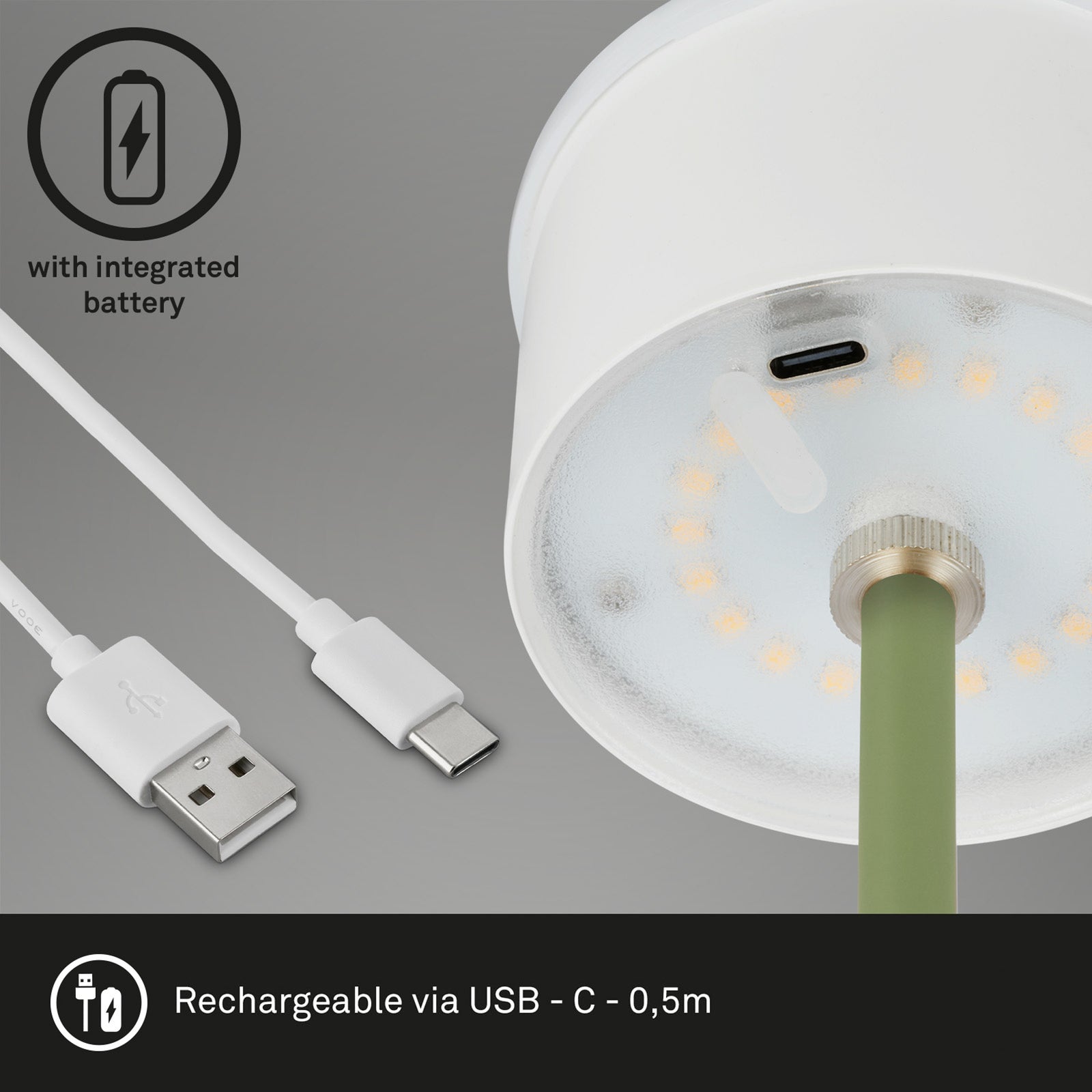 LED oppladbar bordlampe Kiki dimbar grønn høydejustering