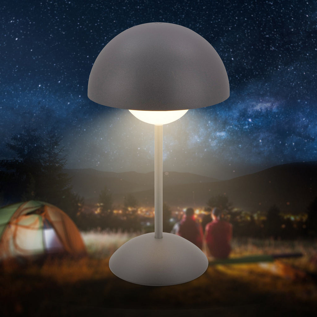 Montert LED oppladbar bordlampe Kugle antrasitt metall IP44 dimbar på bord