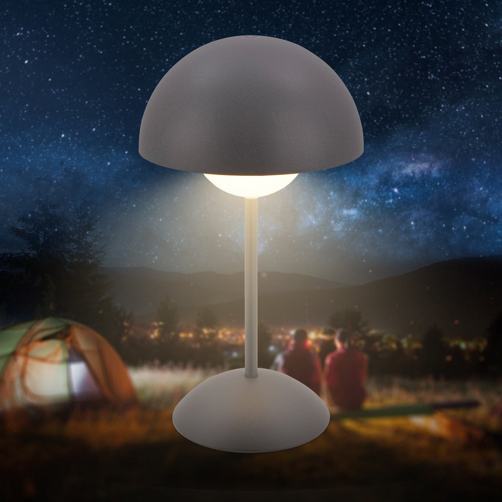Montert LED oppladbar bordlampe Kugle antrasitt metall IP44 dimbar på bord