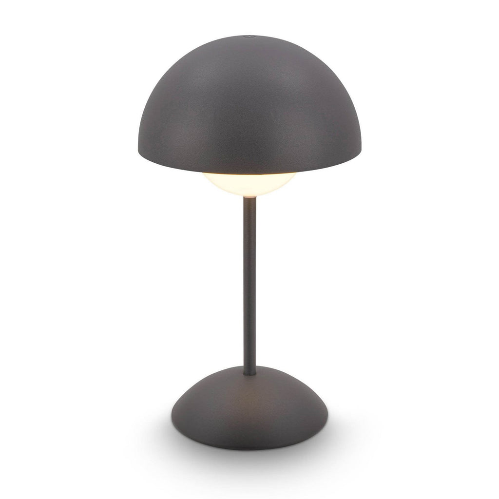 Nærbilde av touch-dimmer på LED oppladbar bordlampe Kugle antrasitt metall IP44 dimbar