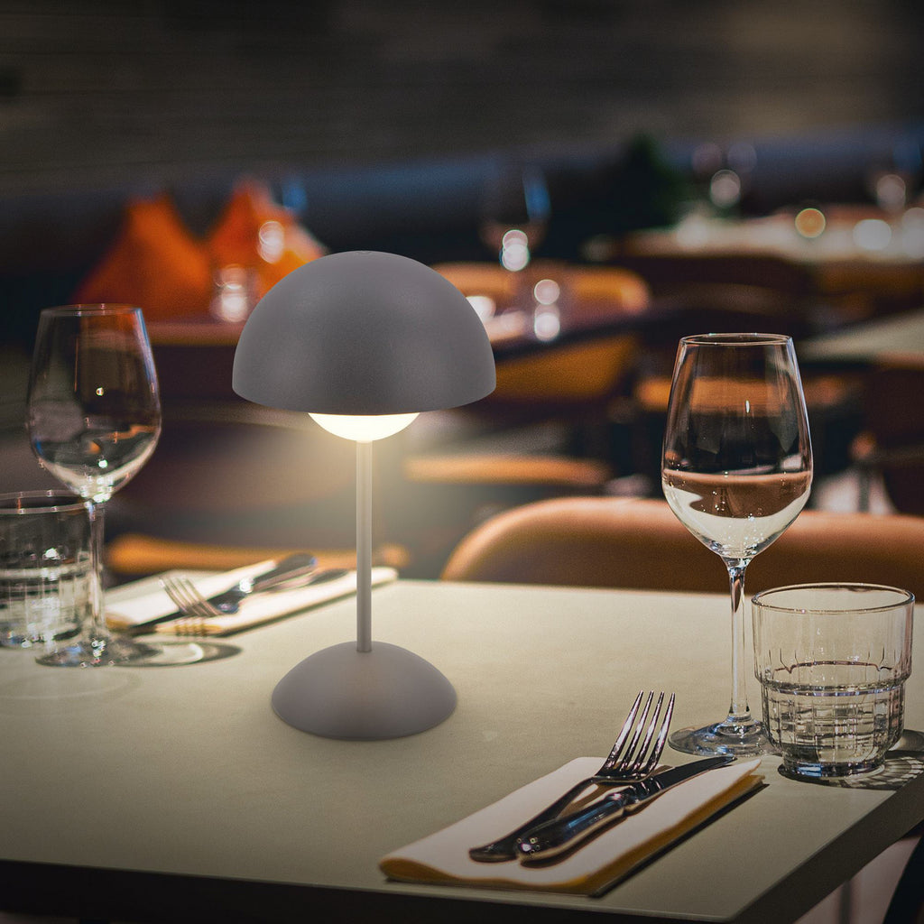 LED oppladbar bordlampe Kugle antrasitt metall IP44 dimbar med USB-C-kabel