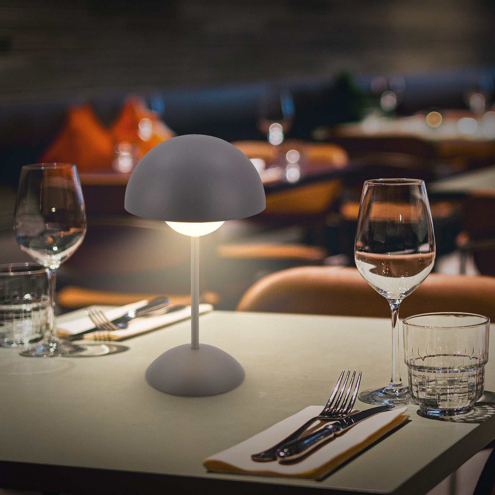 LED oppladbar bordlampe Kugle antrasitt metall IP44 dimbar med USB-C-kabel