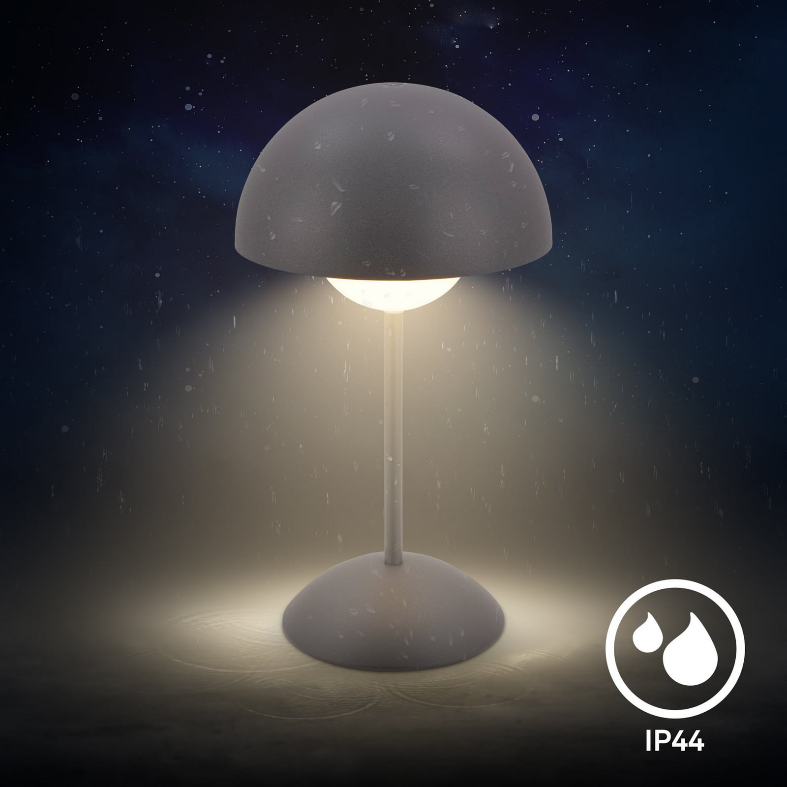LED oppladbar bordlampe Kugle antrasitt metall IP44 dimbar i uterom